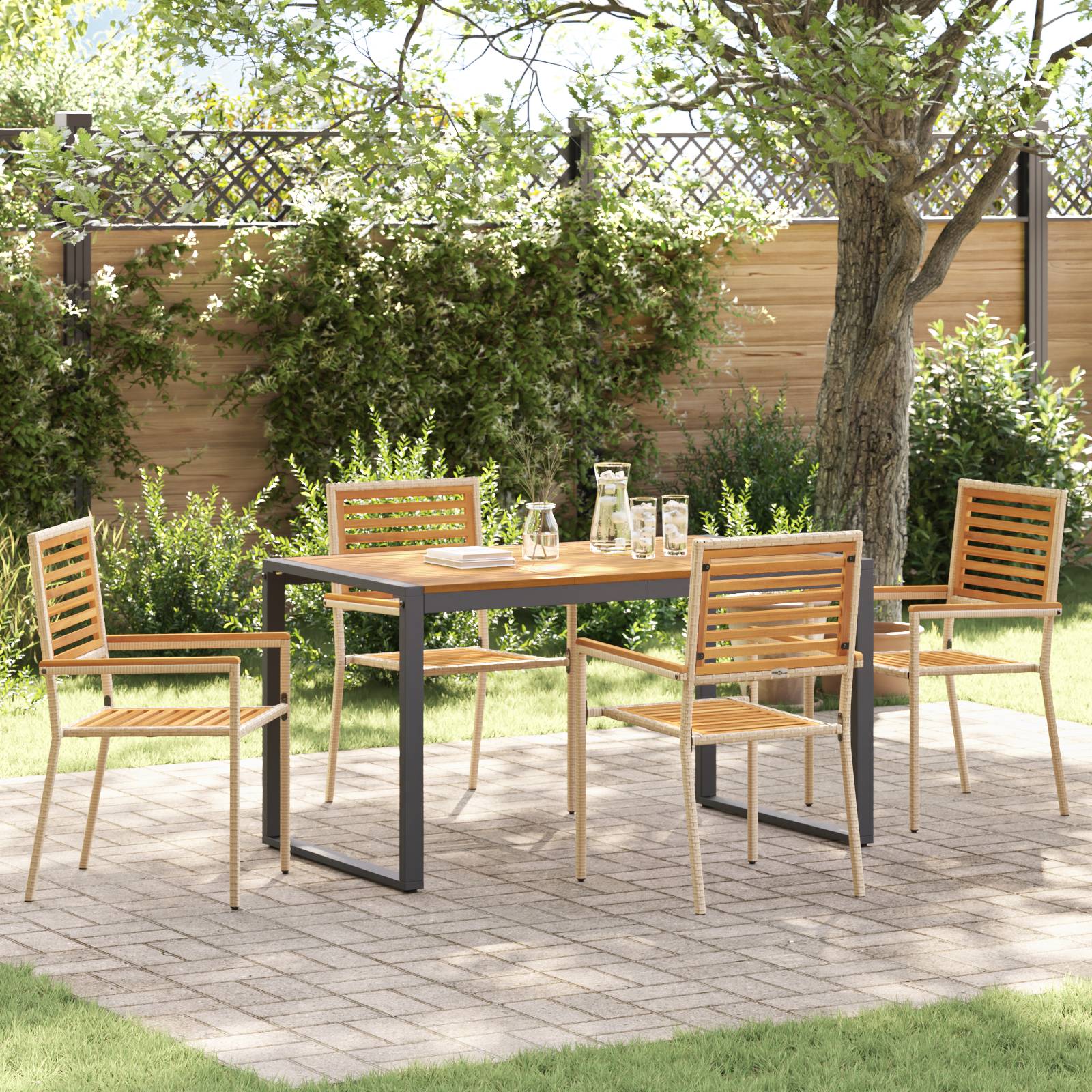 vidaXL 5-teiliges Garten Esszimmer Set Beige Poly Rattan Akazie