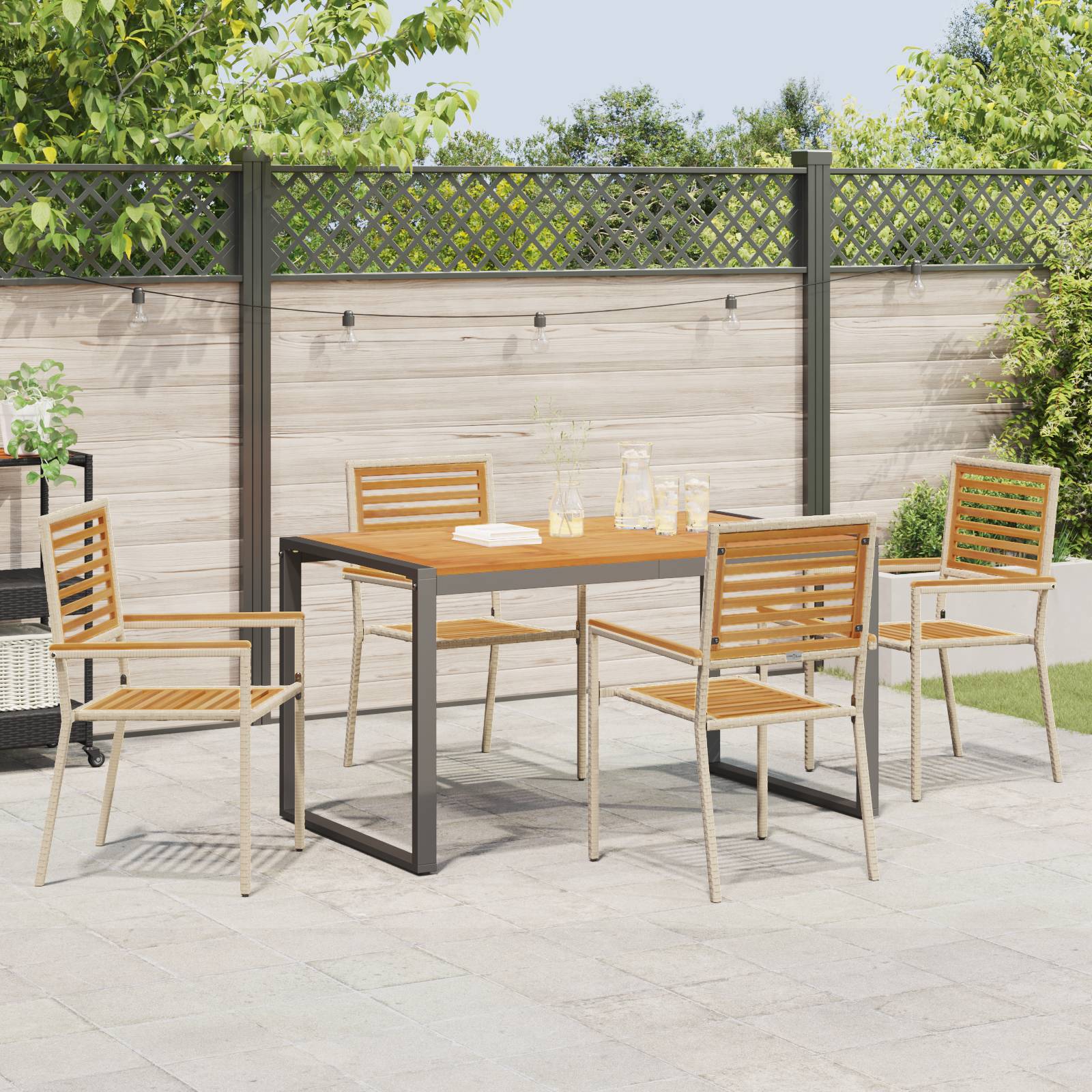 vidaXL 5-teiliges Garten Esszimmer Set Beige Poly Rattan Akazie