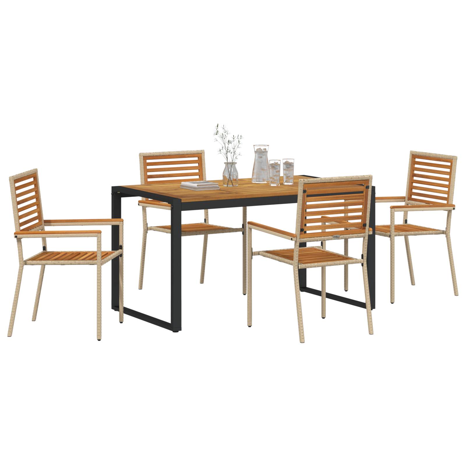 vidaXL 5-teiliges Garten Esszimmer Set Beige Poly Rattan Akazie