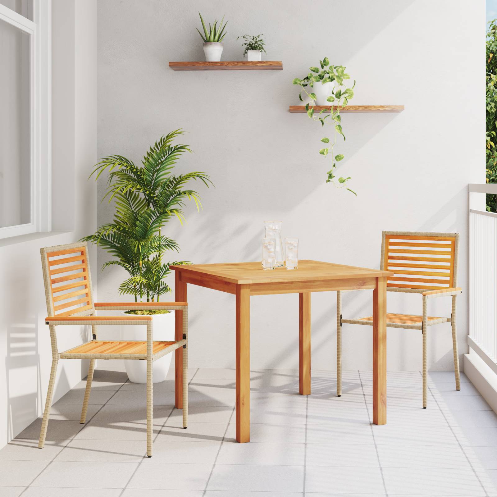 vidaXL 3-teiliges Garten-Essset Beige Poly Rattan Akazie