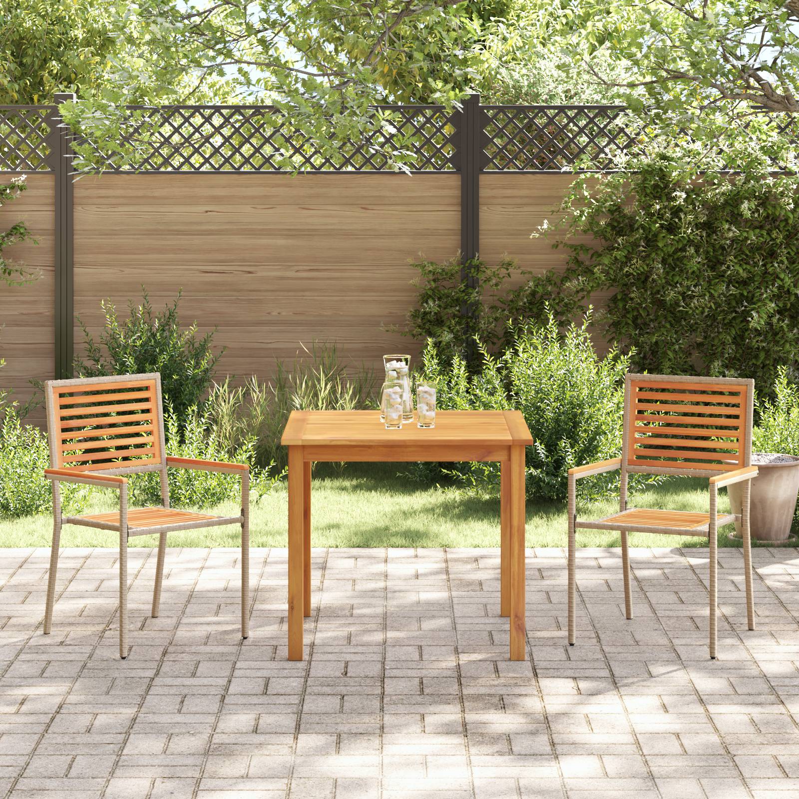 vidaXL 3-teiliges Garten-Essset Beige Poly Rattan Akazie