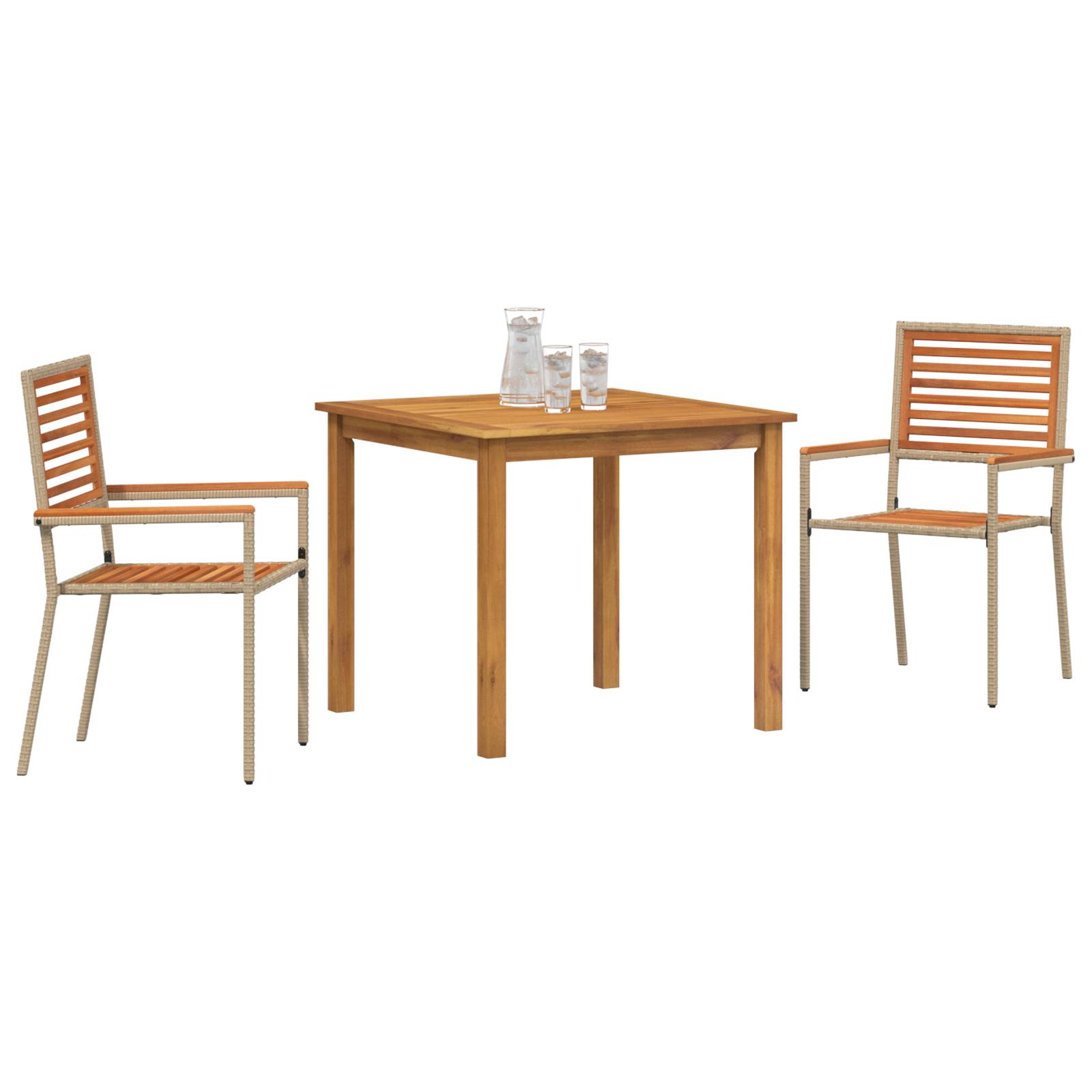 vidaXL 3-teiliges Garten-Essset Beige Poly Rattan Akazie