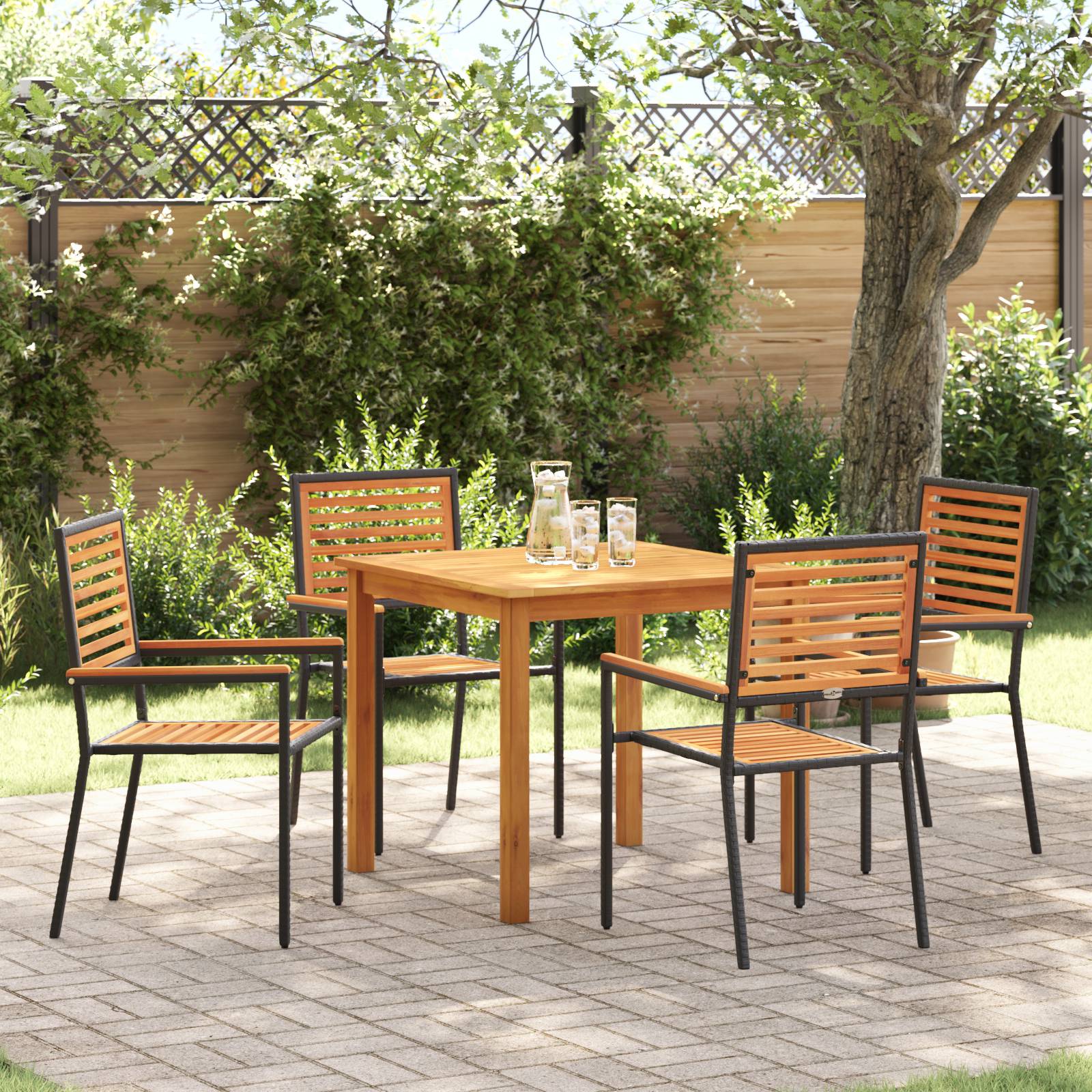 vidaXL 5-teilige Garten Essgruppe Schwarz Poly Rattan Akazie