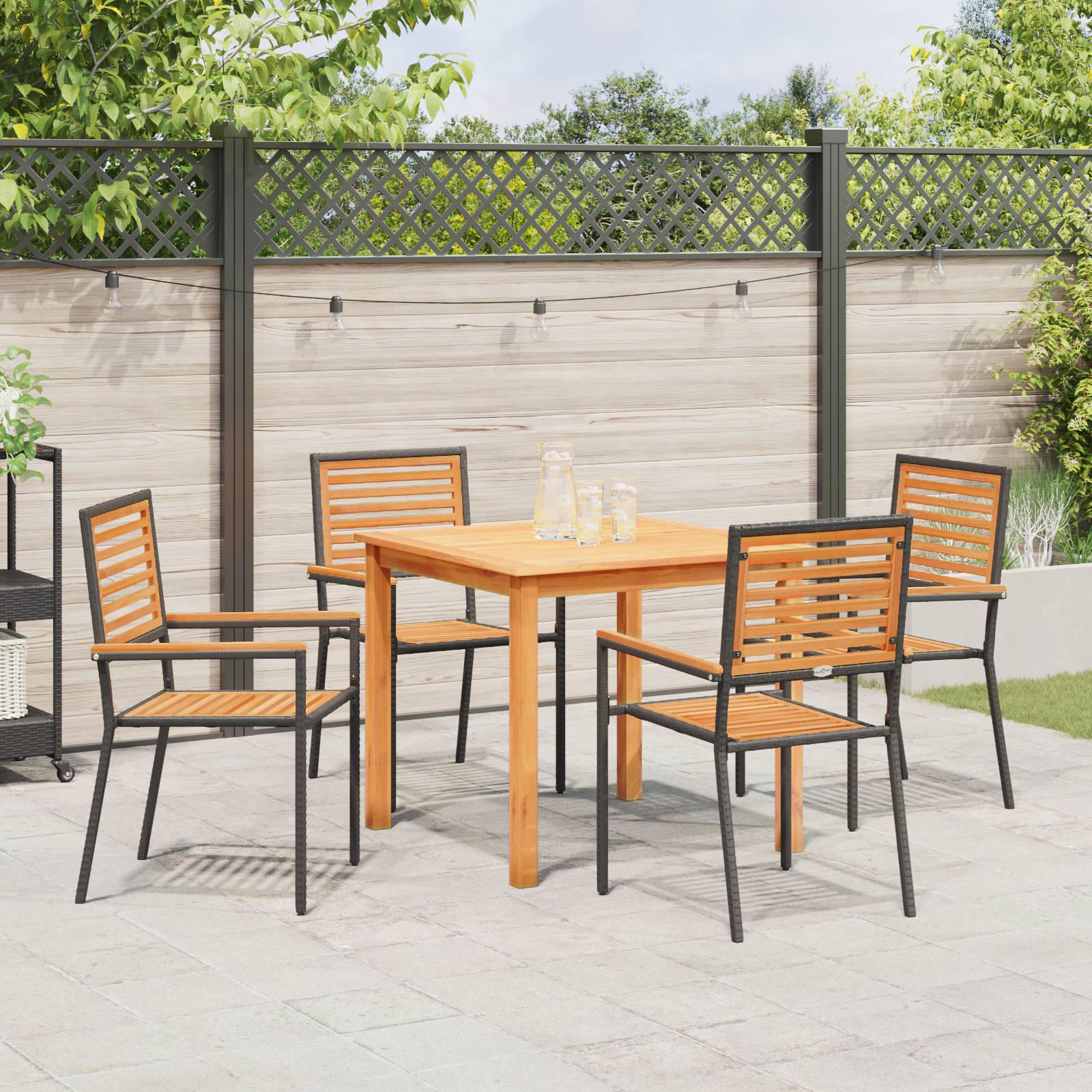 vidaXL 5-teilige Garten Essgruppe Schwarz Poly Rattan Akazie