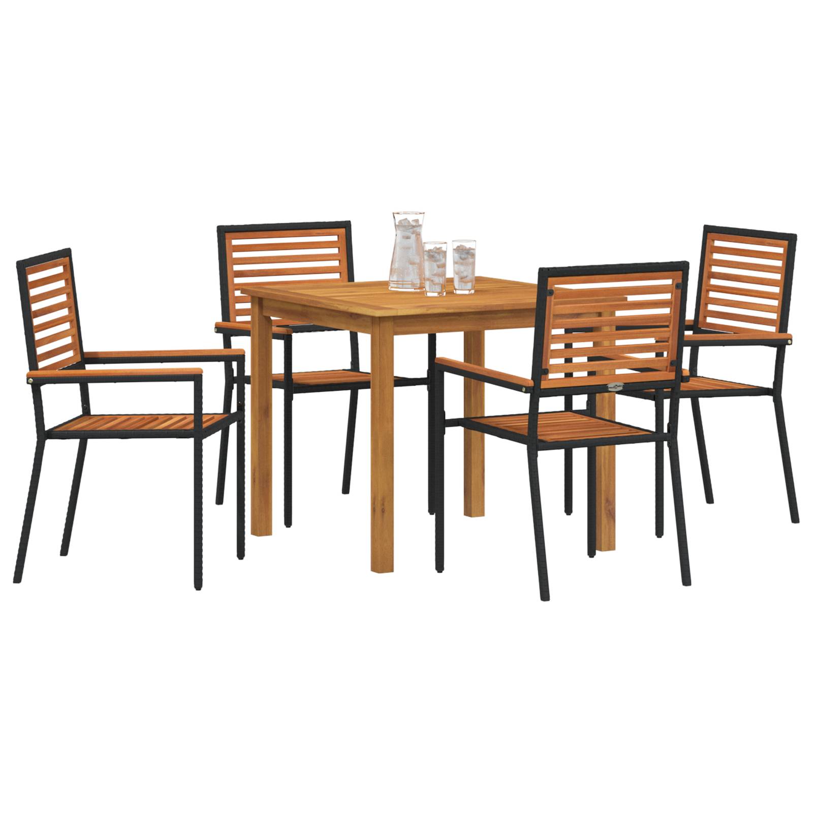 vidaXL 5-teilige Garten Essgruppe Schwarz Poly Rattan Akazie
