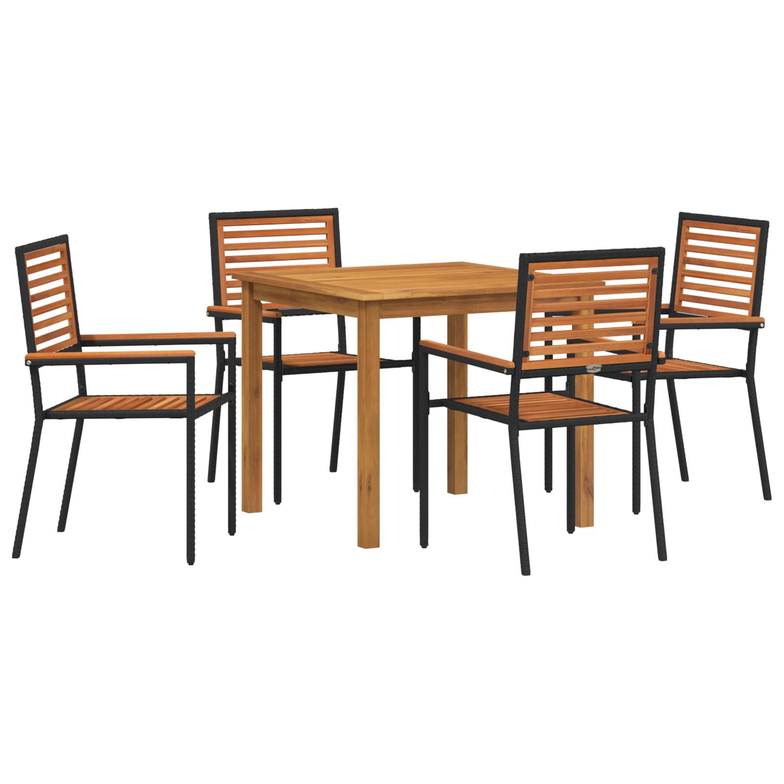 vidaXL 5-teilige Garten Essgruppe Schwarz Poly Rattan Akazie