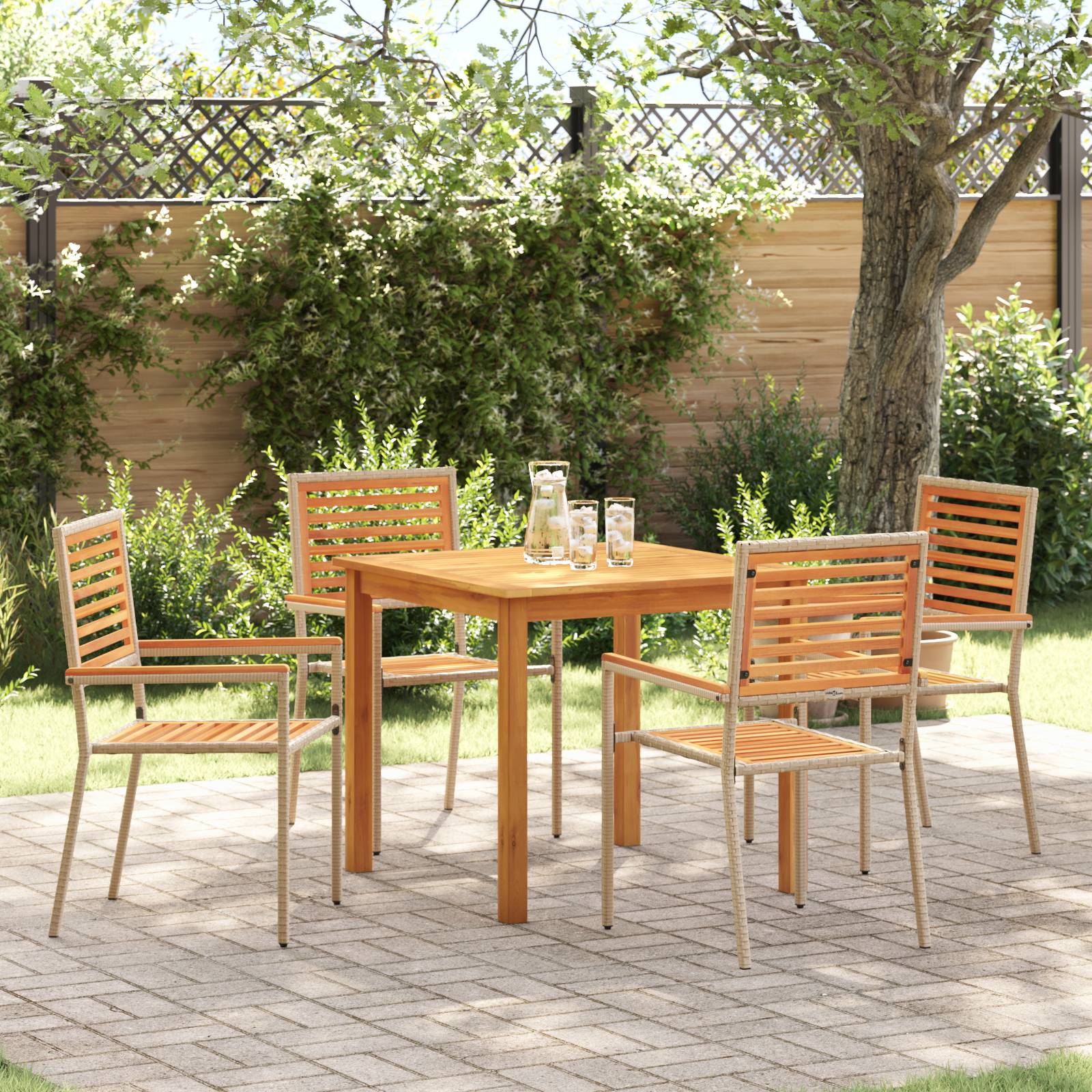 vidaXL 5-teiliges Garten Essset aus beige Poly Rattan und Akazie