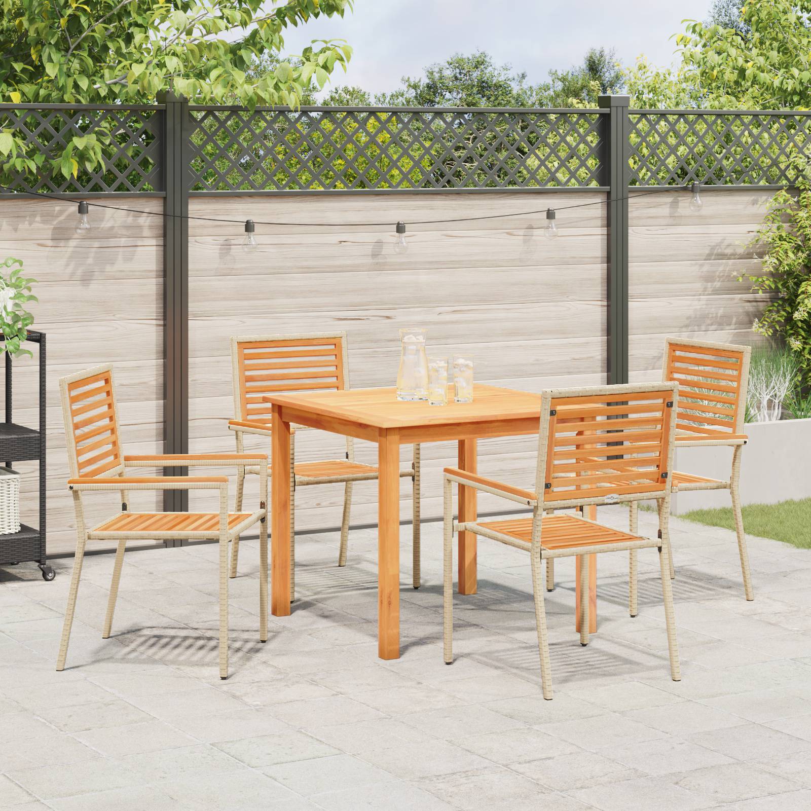 vidaXL 5-teiliges Garten Essset aus beige Poly Rattan und Akazie