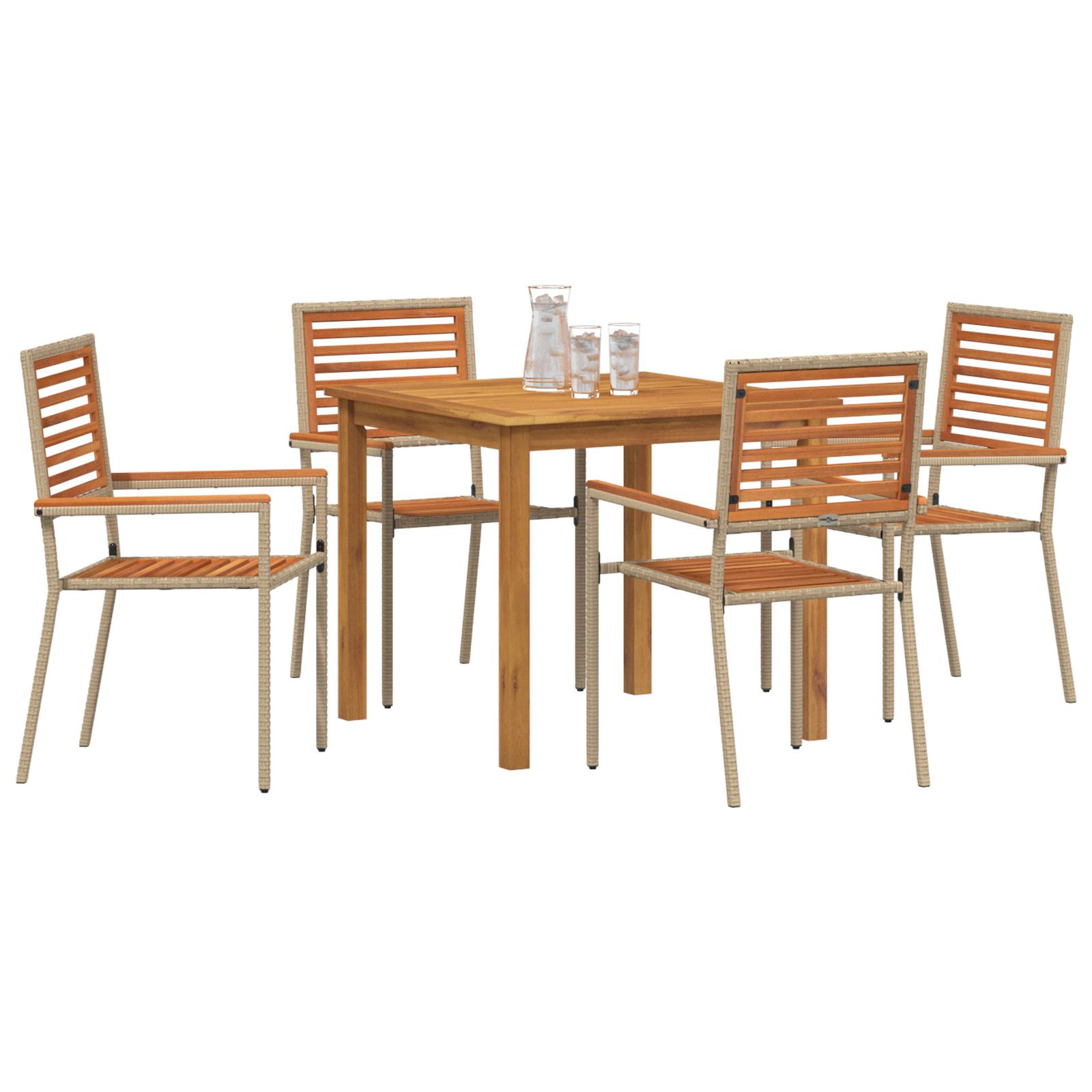 vidaXL 5-teiliges Garten Essset aus beige Poly Rattan und Akazie