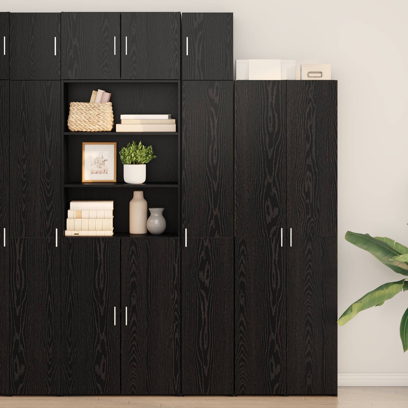 vidaXL Slim Storage Cabinet Schwarz Eiche 30x42.5x225 cm Holzwerkstoff