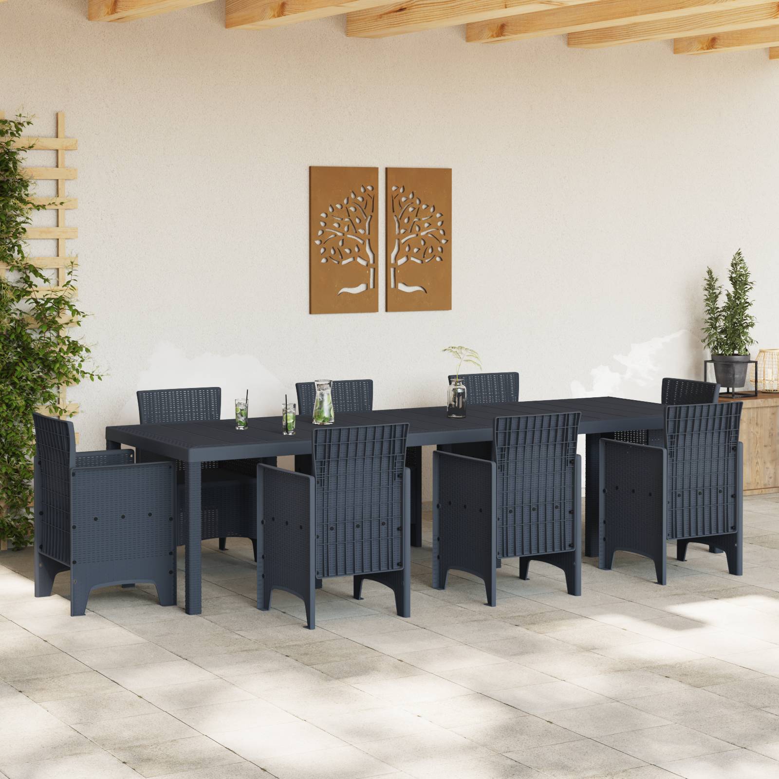 vidaXL Gartentisch Anthrazit 300x100x73 cm Poly Rattan