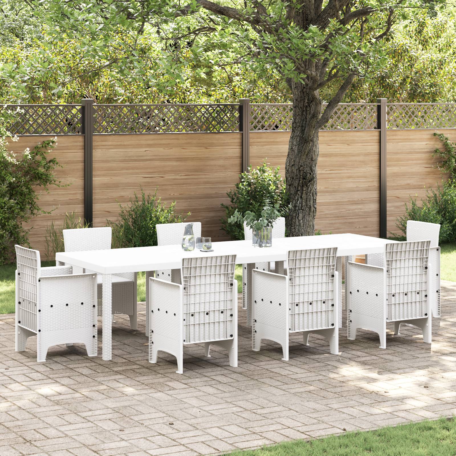 vidaXL Gartentisch Weiß 300x100x73 cm Poly Rattan