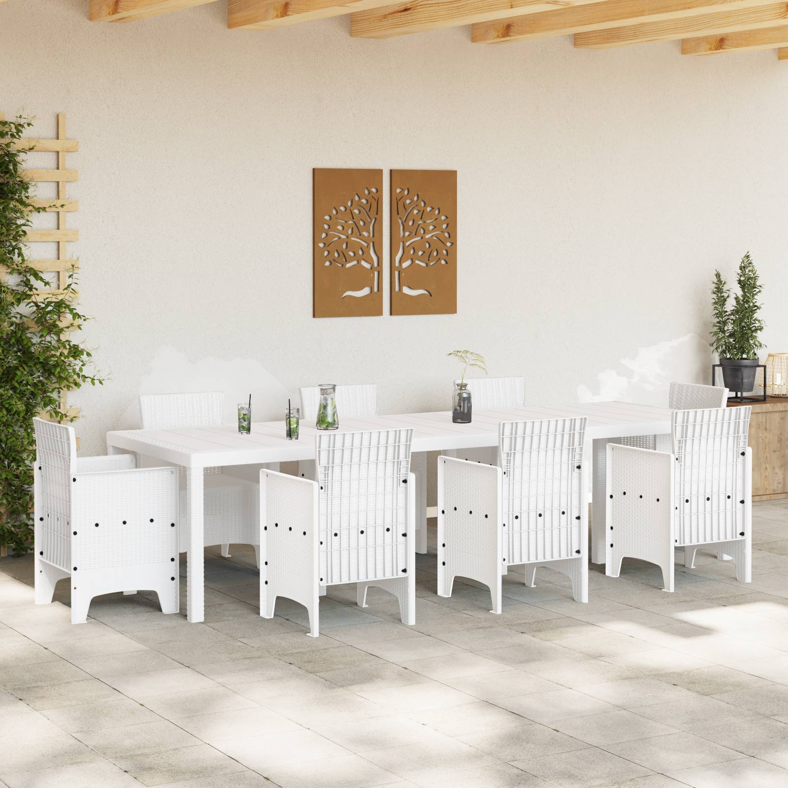 vidaXL Gartentisch Weiß 300x100x73 cm Poly Rattan
