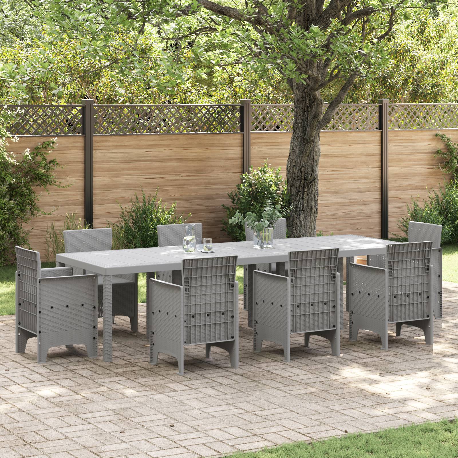 vidaXL Gartentisch Hellgrau 300x100x73 cm Poly Rattan