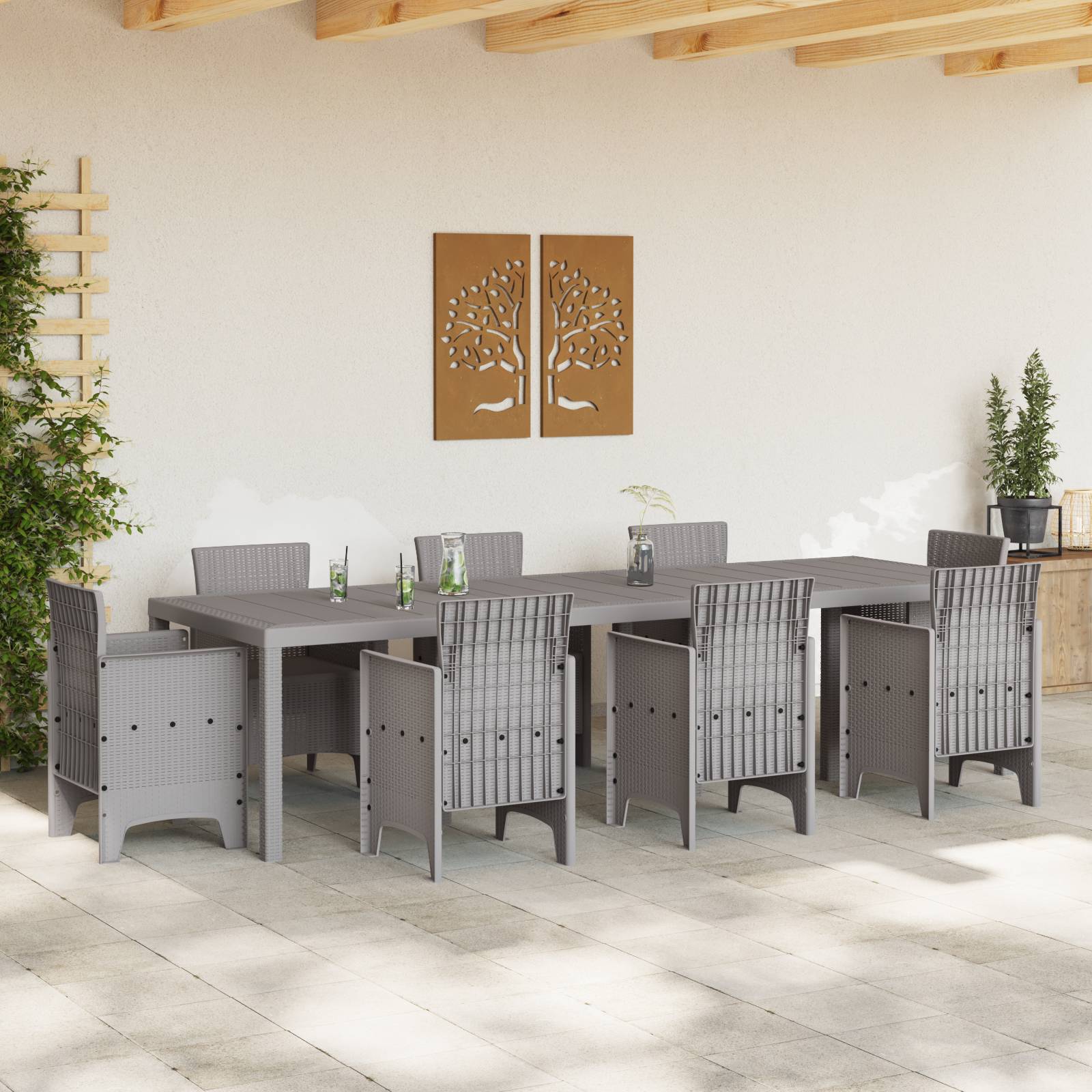 vidaXL Gartentisch Hellgrau 300x100x73 cm Poly Rattan