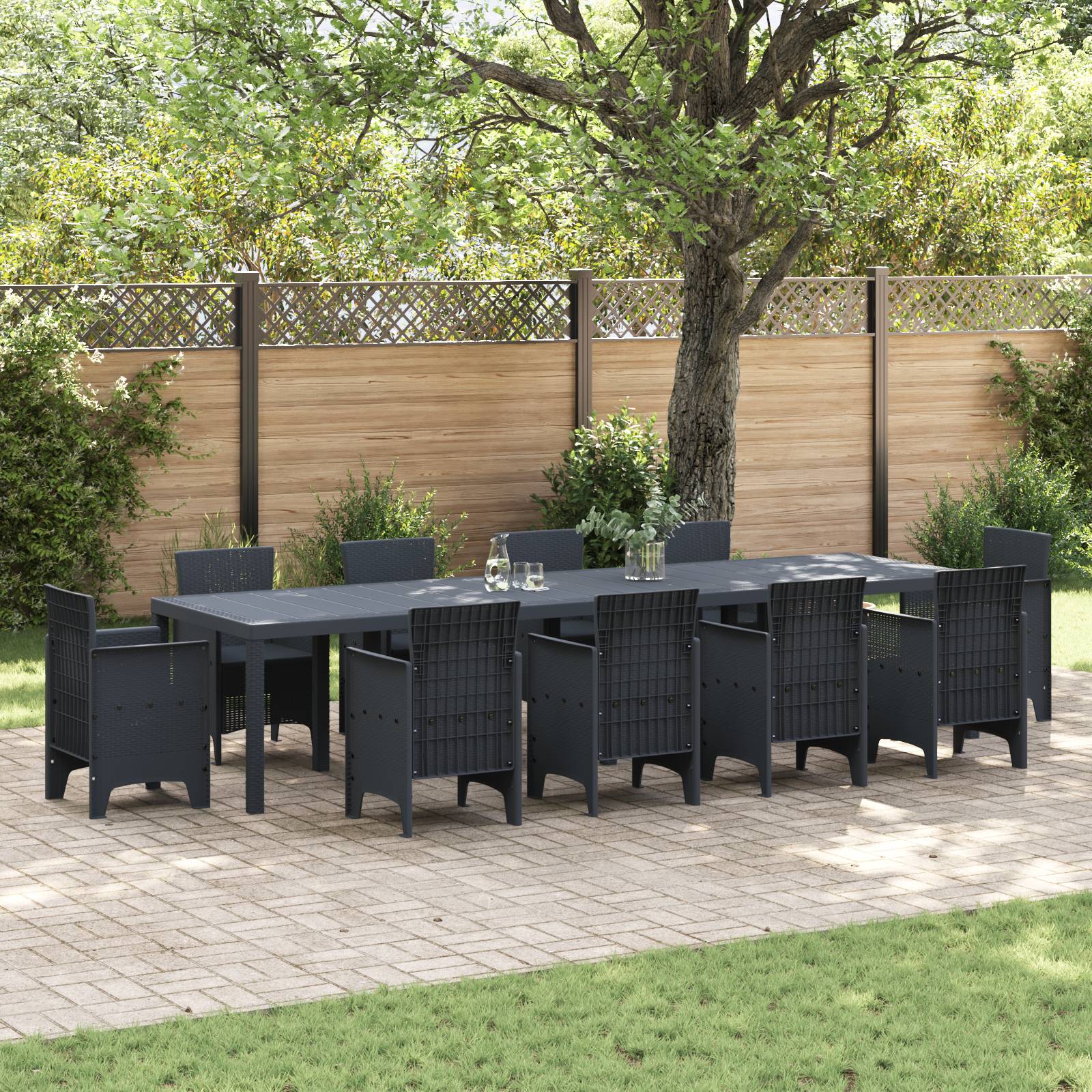vidaXL Gartentisch Anthrazit 350x100x73 cm Poly Rattan