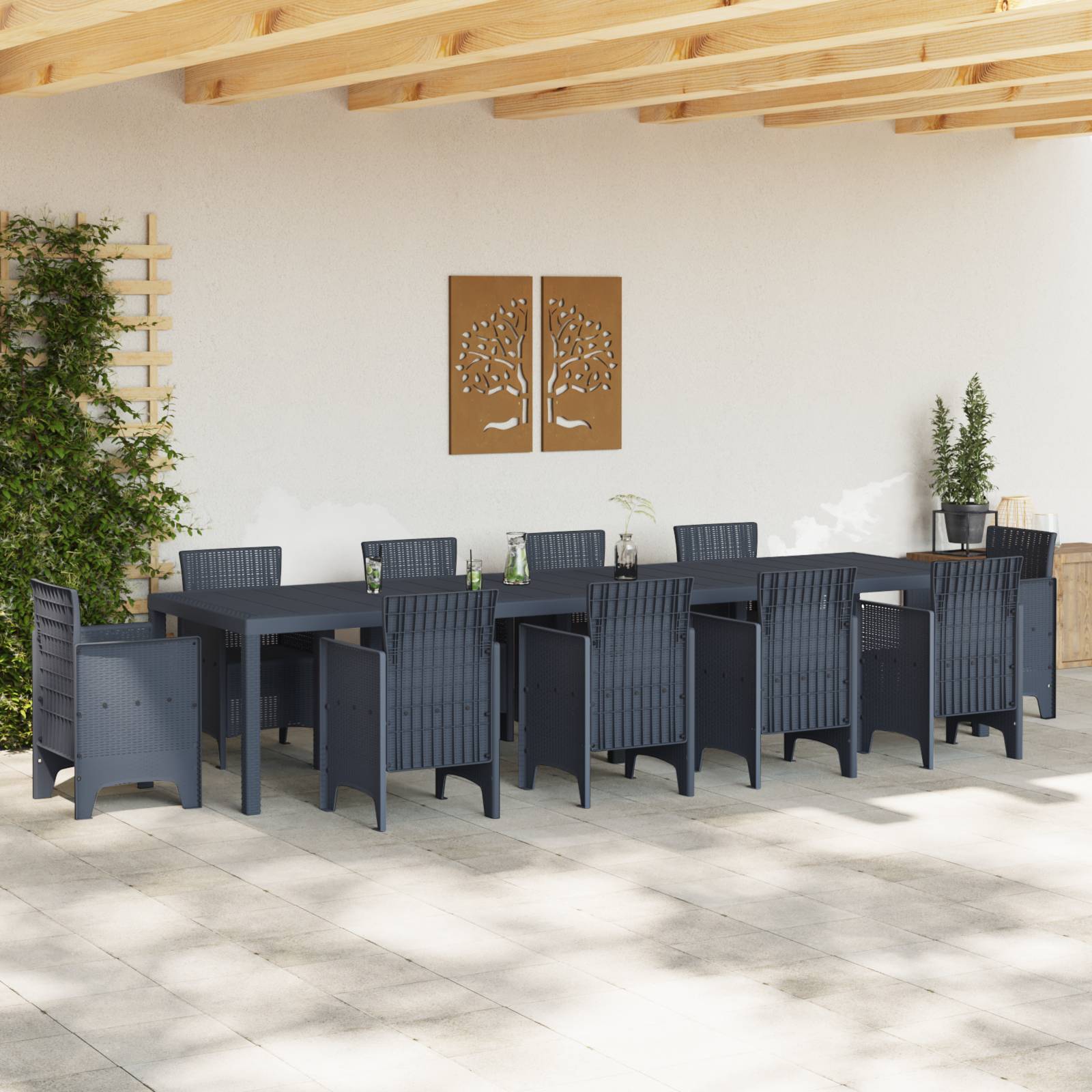 vidaXL Gartentisch Anthrazit 350x100x73 cm Poly Rattan