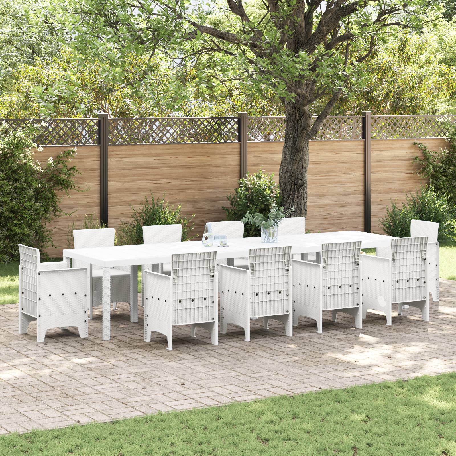 vidaXL Gartentisch Weiß 350x100x73 cm Poly Rattan