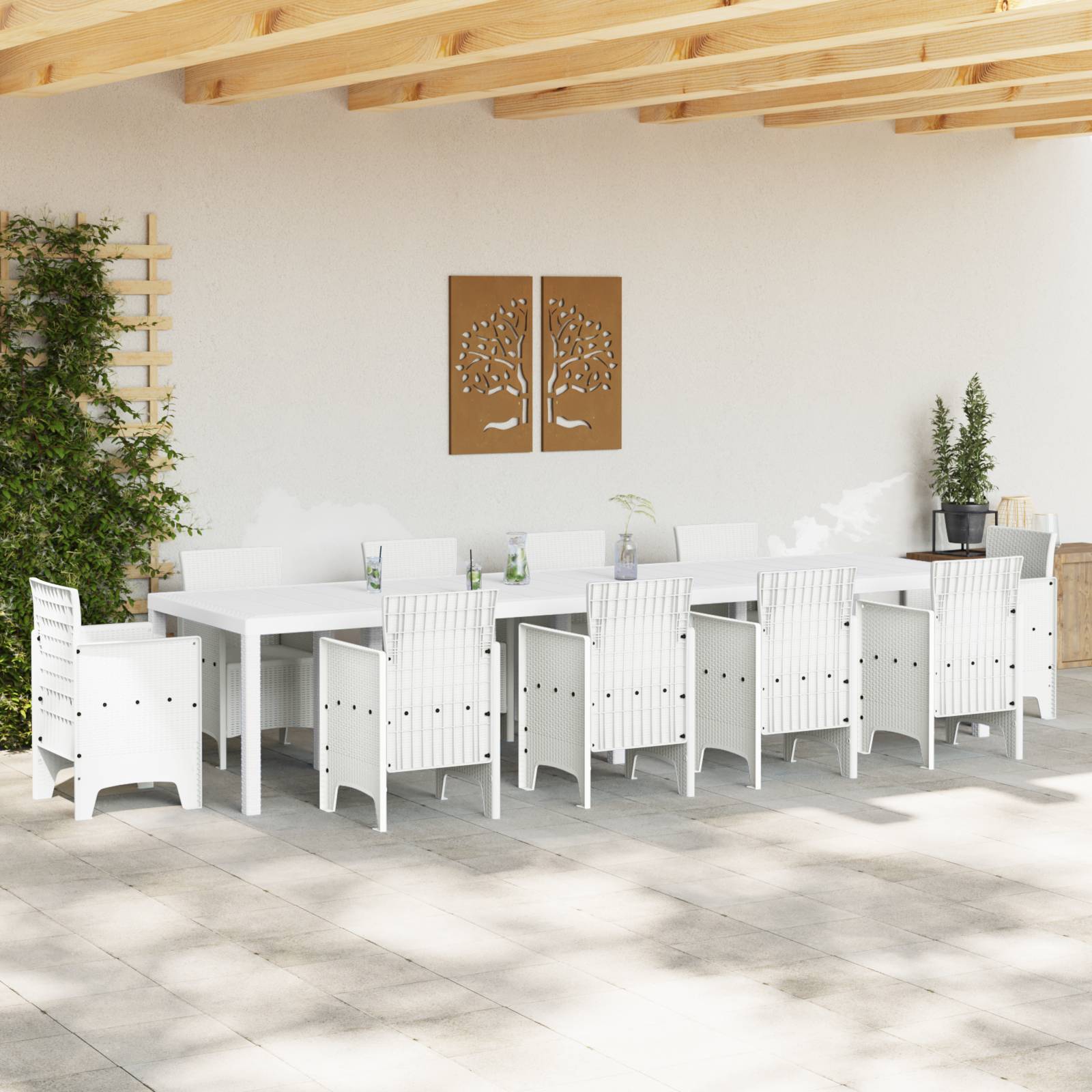 vidaXL Gartentisch Weiß 350x100x73 cm Poly Rattan