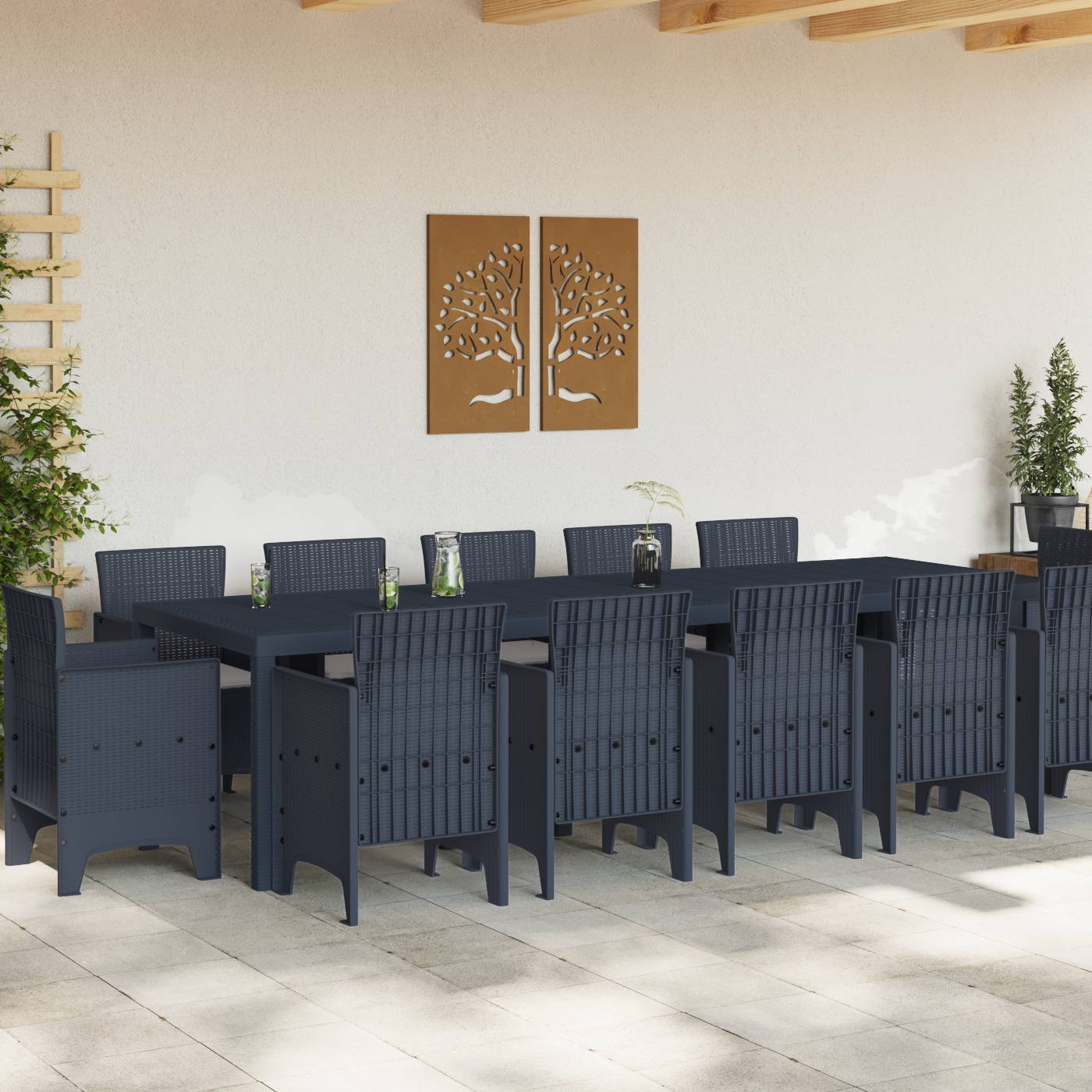 vidaXL 13-teilige Garten Essgruppe mit Kissen Anthrazit Poly Rattan
