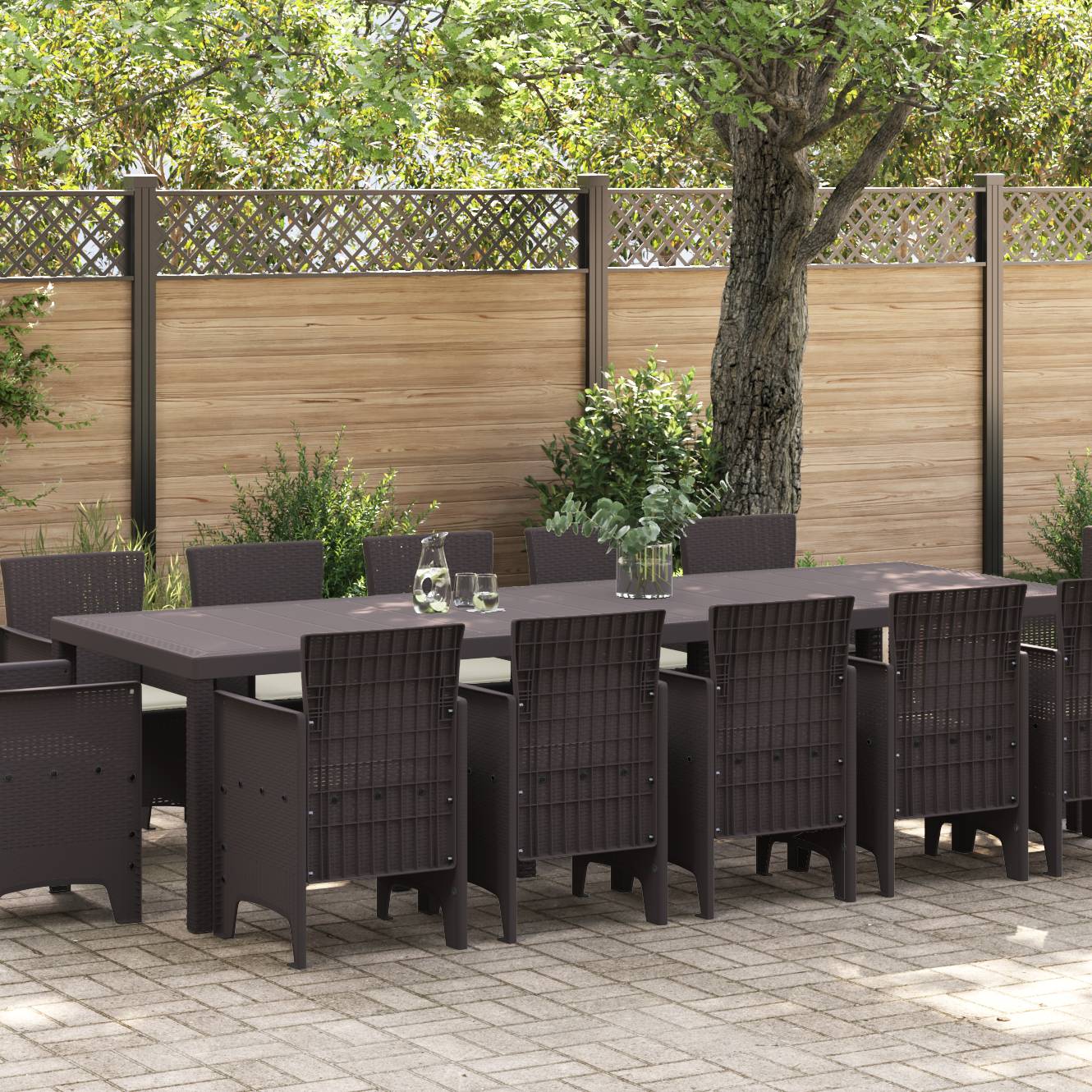 vidaXL 13-teiliges Garten Esszimmer Set mit Kissen Braunes Poly Rattan