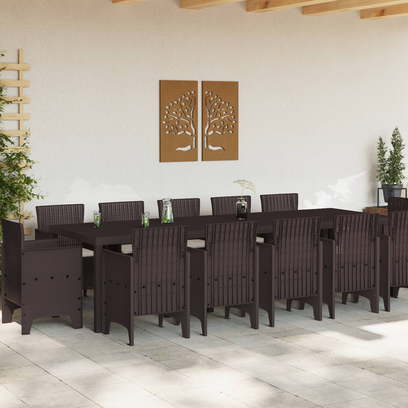 vidaXL 13-teiliges Garten Esszimmer Set mit Kissen Braunes Poly Rattan