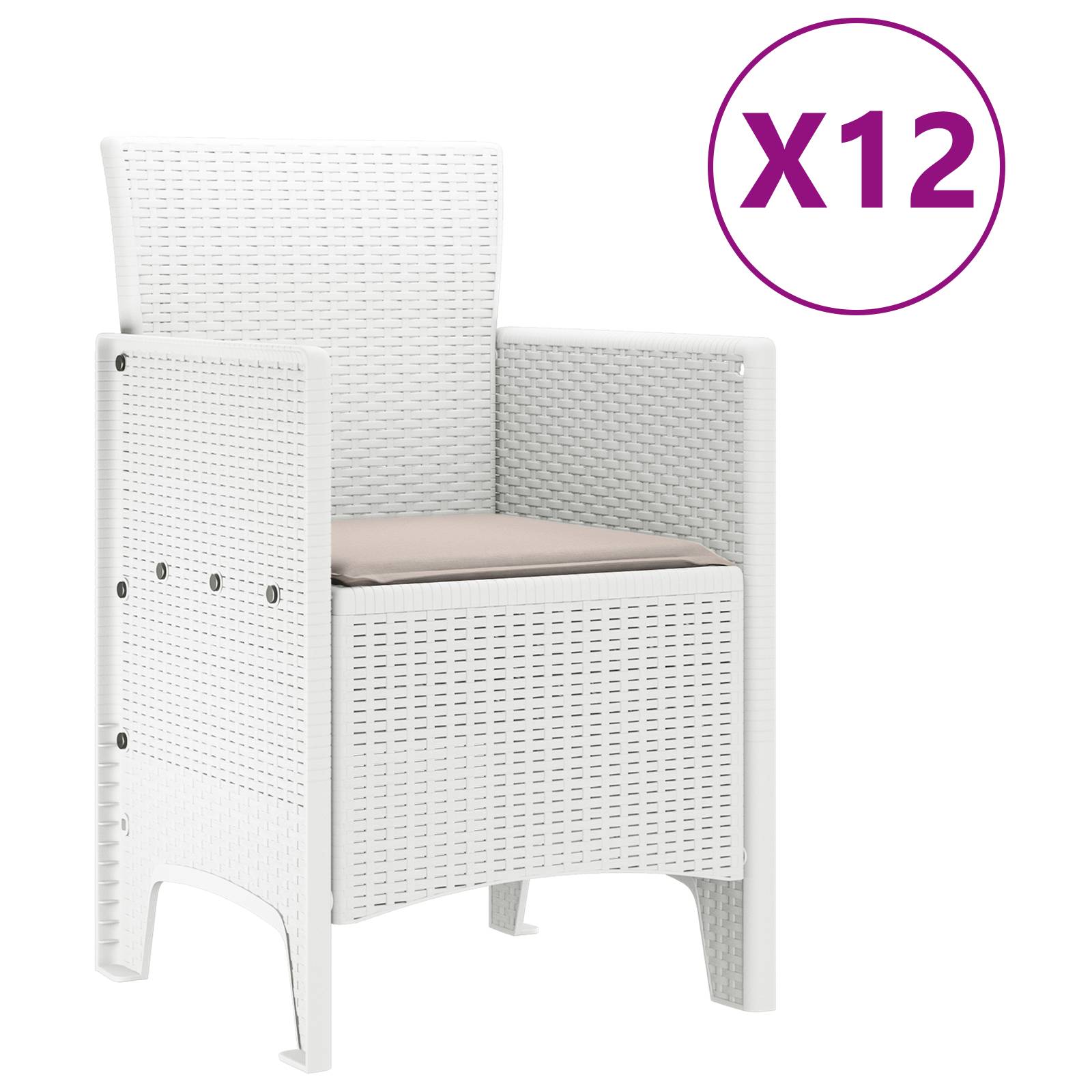 vidaXL 13-teiliges Garten Esstisch Set mit Kissen Weiß Poly-Rattan