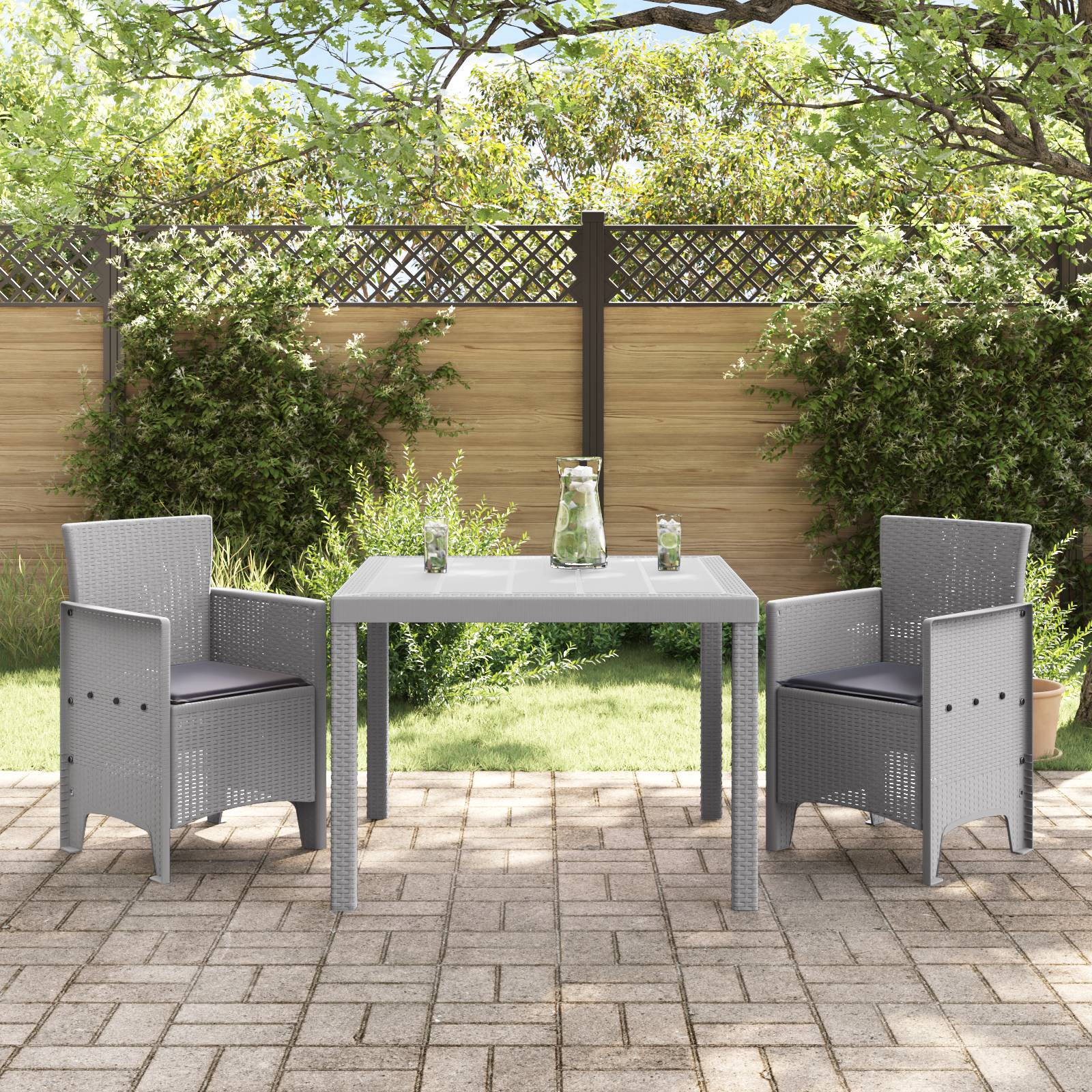 vidaXL 3-tlg. Garten-Essgruppe mit Kissen Hellgrau Poly Rattan