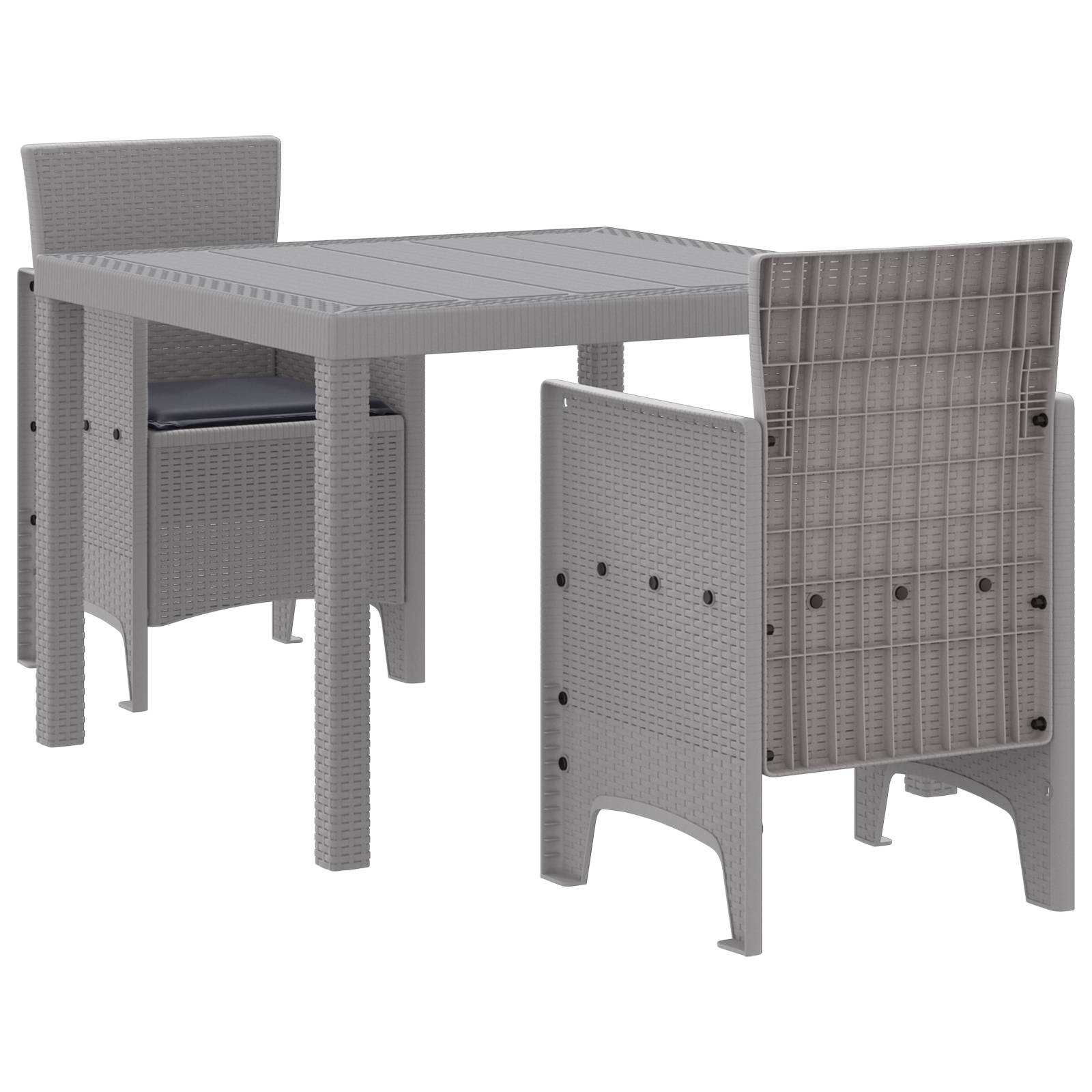 vidaXL 3-tlg. Garten-Essgruppe mit Kissen Hellgrau Poly Rattan
