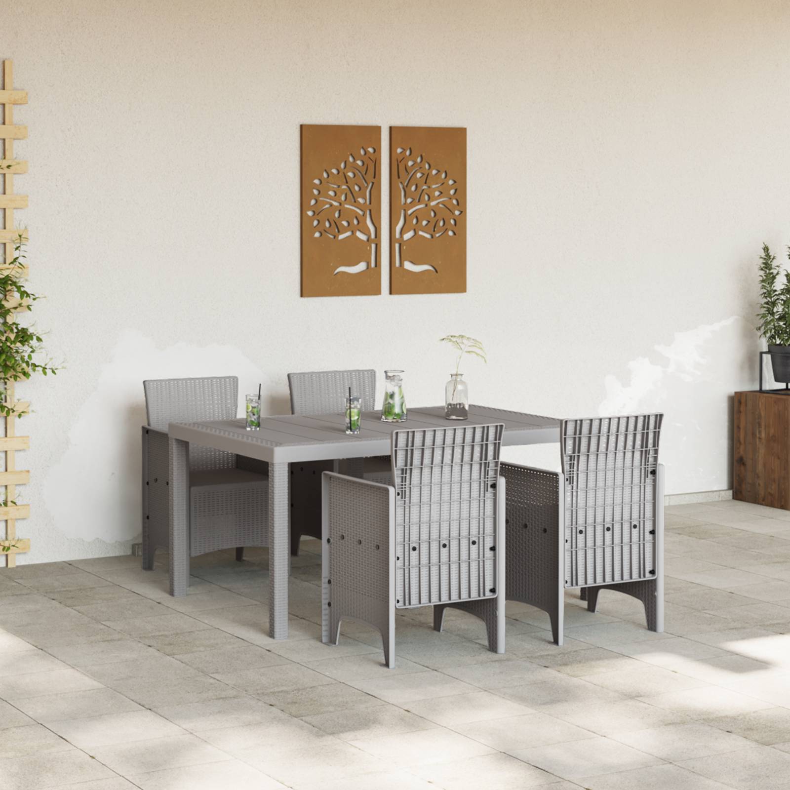 vidaXL 5-teiliges Garten Esstischset Hellgrau Poly Rattan