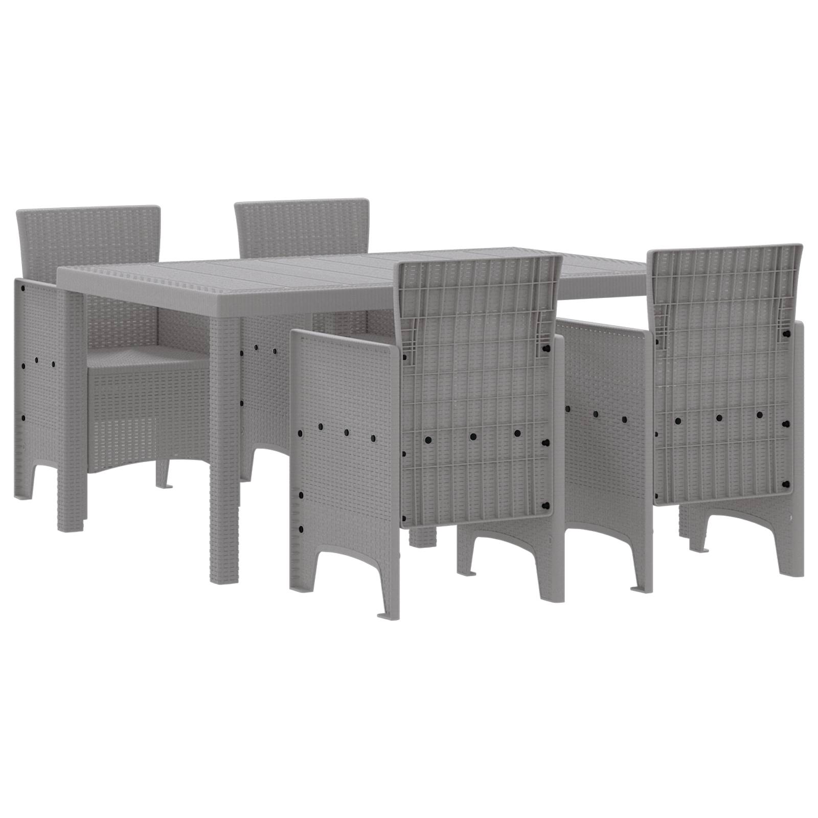 vidaXL 5-teiliges Garten Esstischset Hellgrau Poly Rattan