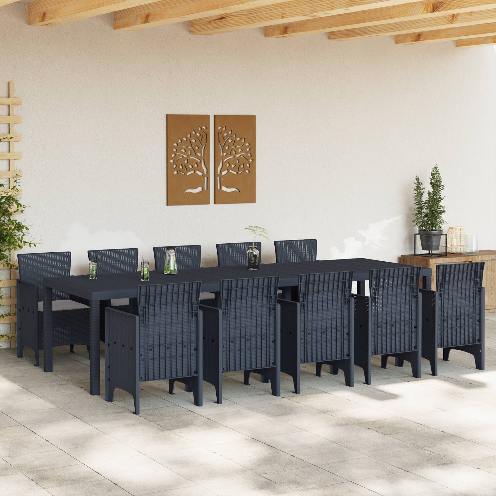 vidaXL 11-teiliges Garten Essset mit Kissen Anthrazit Poly Rattan