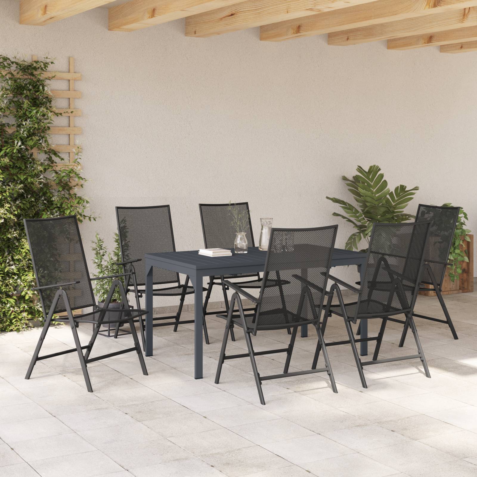 vidaXL 7-teilige Garten-Essgruppe aus anthrazitfarbenem Stahl