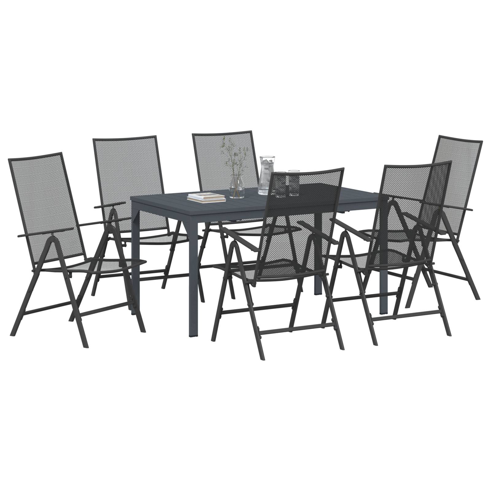 vidaXL 7-teilige Garten-Essgruppe aus anthrazitfarbenem Stahl