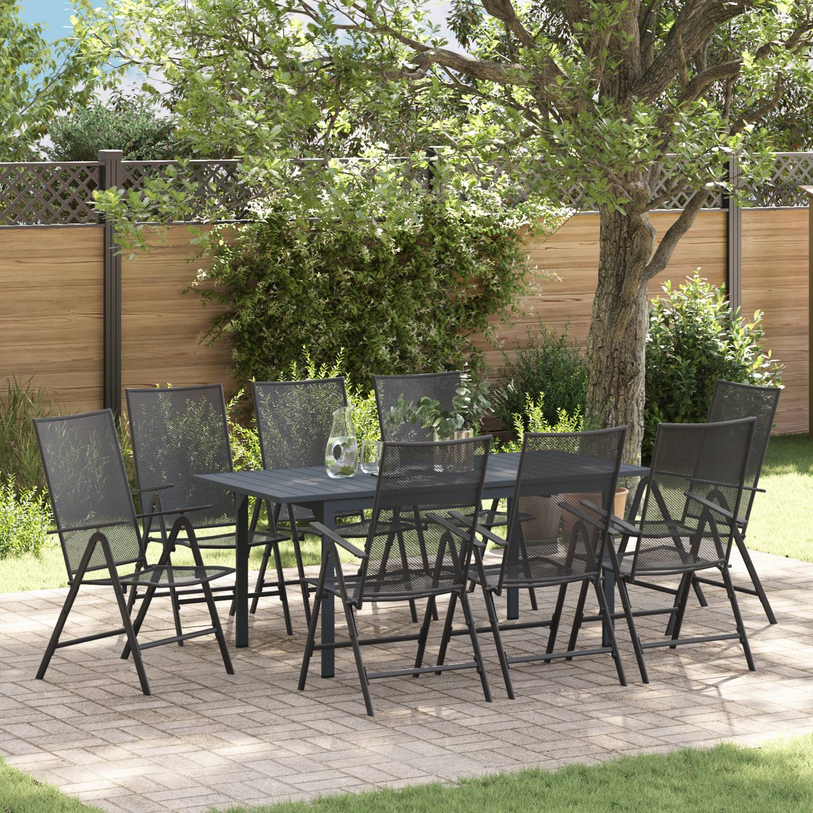 vidaXL 9-teiliges Garten Esstisch Set Anthrazit Stahl