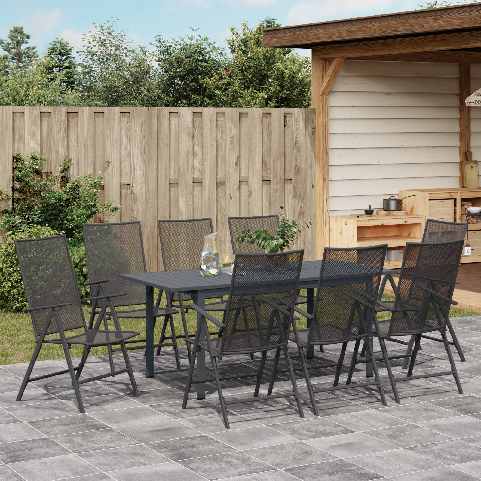 vidaXL 9-teiliges Garten Esstisch Set Anthrazit Stahl
