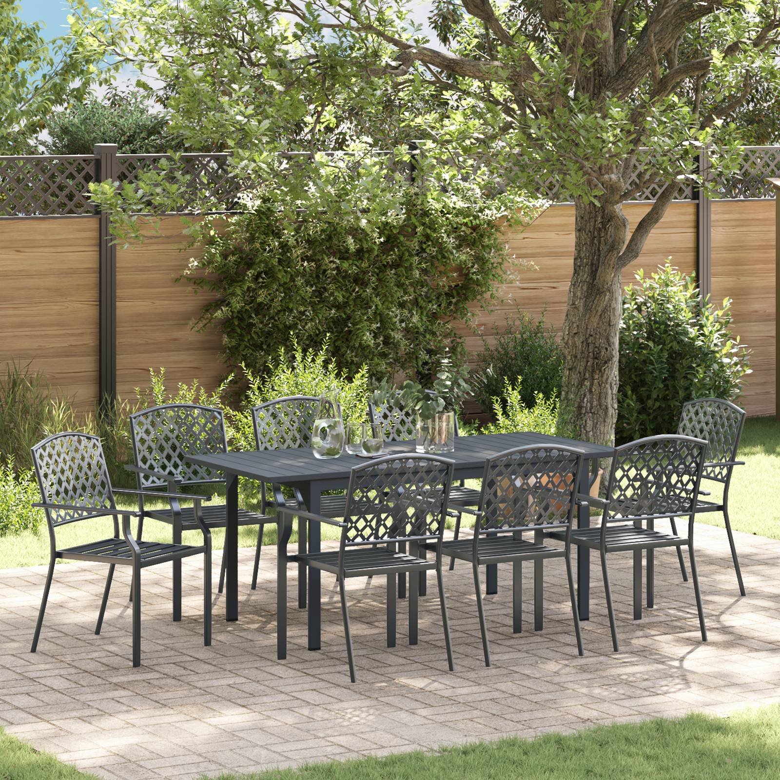 vidaXL 9-teilig Garten Essgruppe Anthrazit Stahl