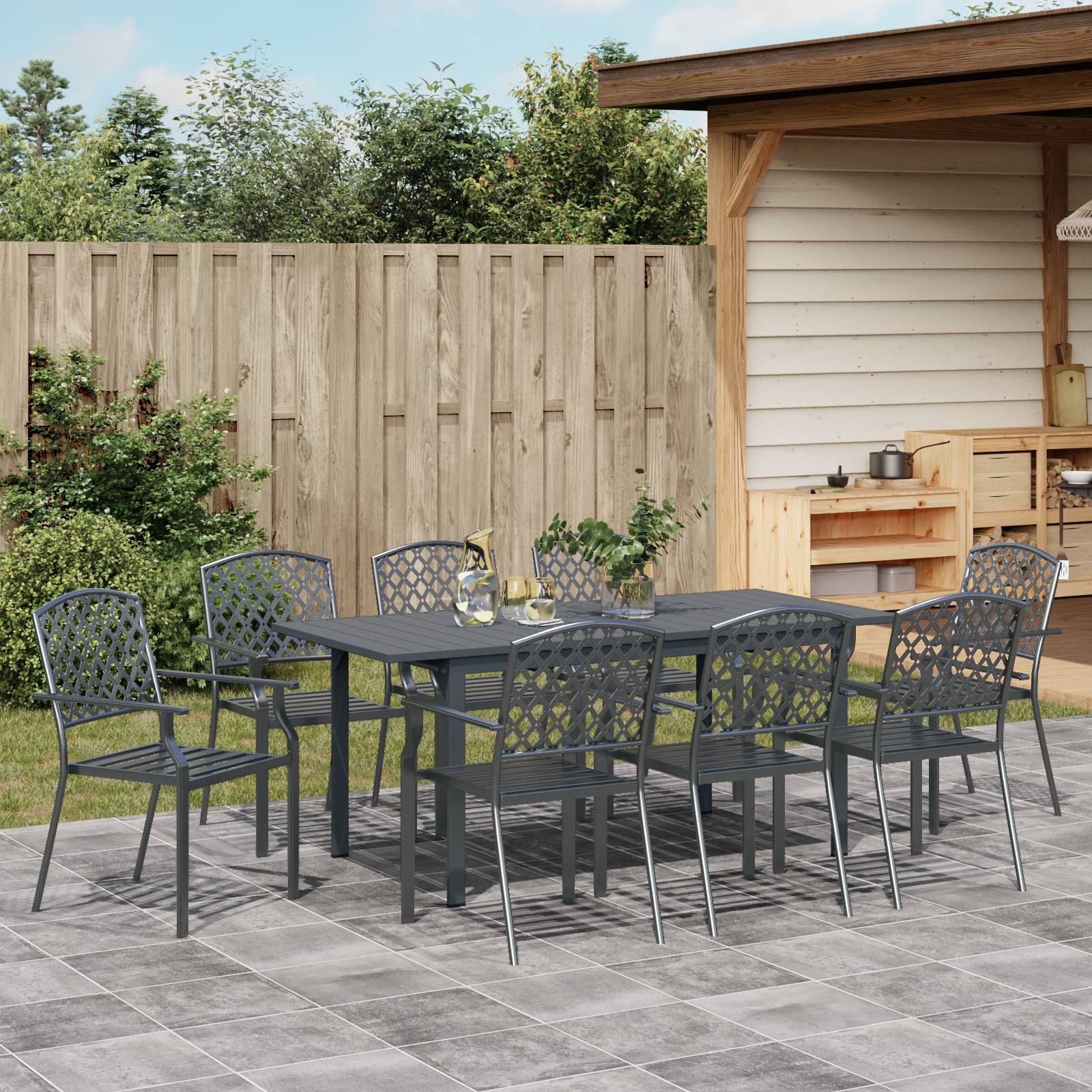 vidaXL 9-teilig Garten Essgruppe Anthrazit Stahl