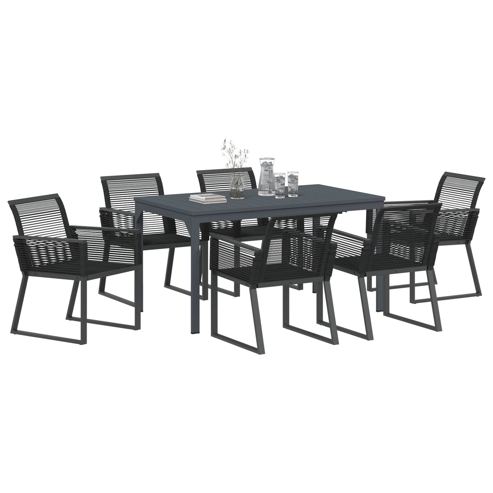 vidaXL 7-tlg. Garten-Essgruppe Schwarz Stahl und Poly Rattan