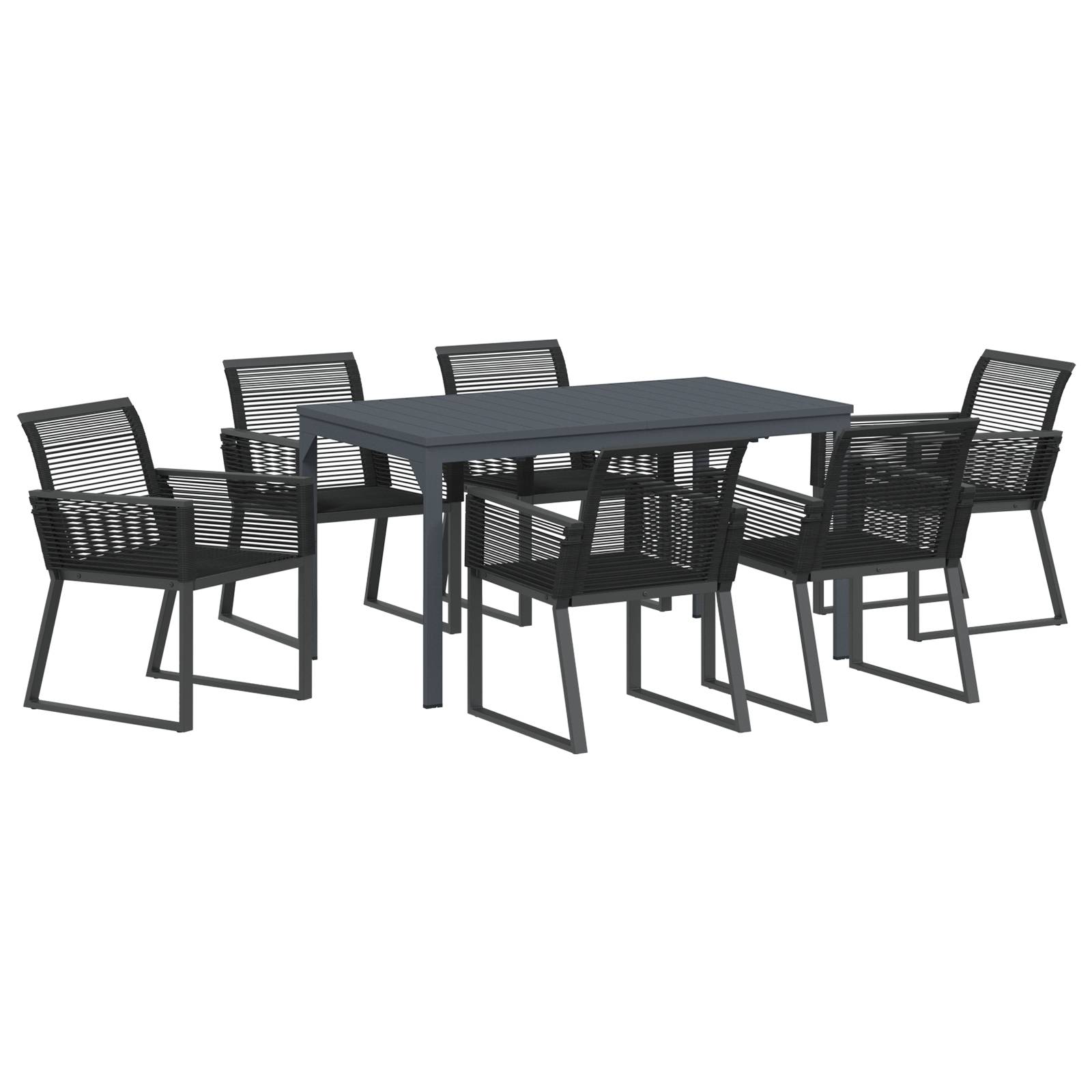 vidaXL 7-tlg. Garten-Essgruppe Schwarz Stahl und Poly Rattan