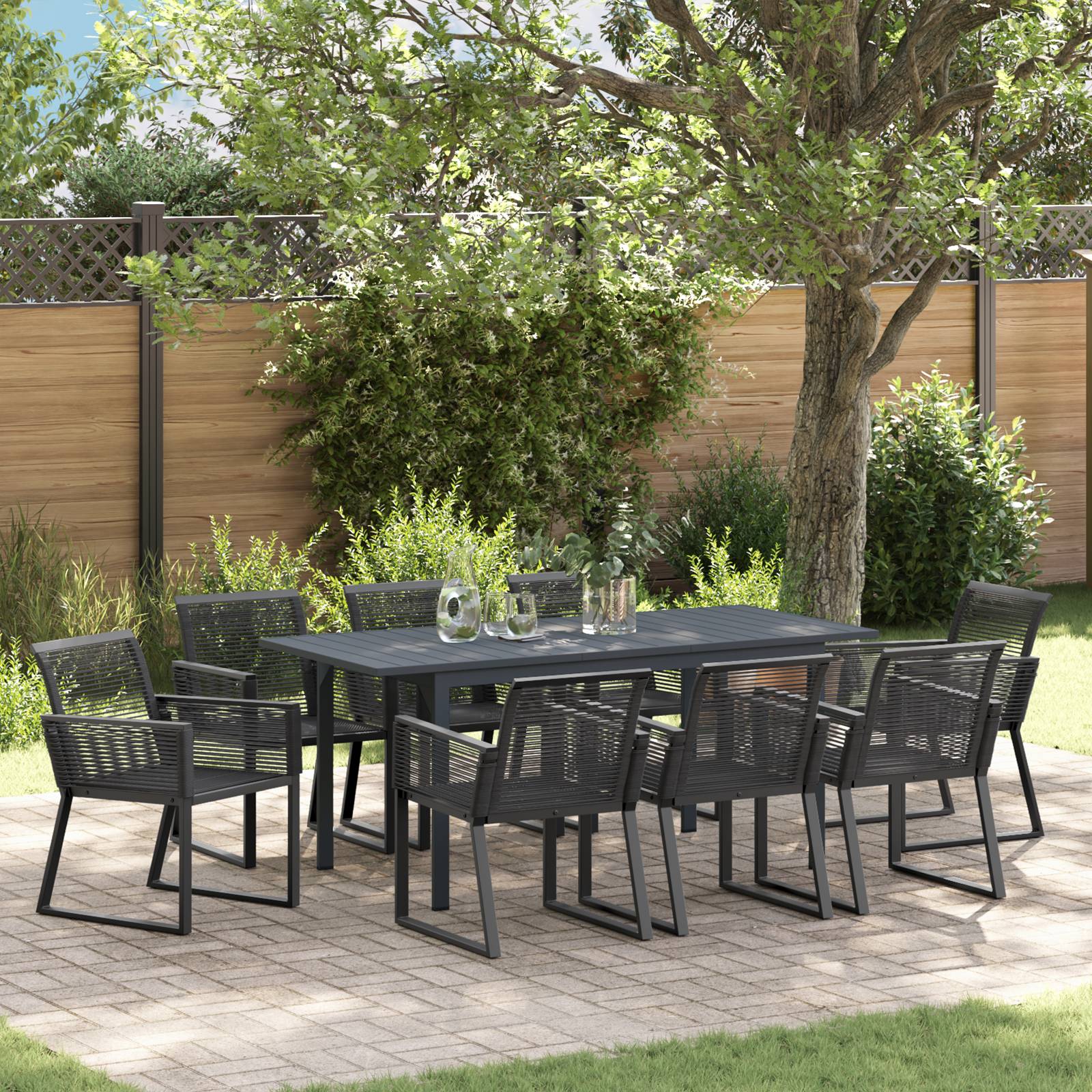 vidaXL 6-tlg. Garten-Essgruppe Schwarz Stahl und Poly Rattan