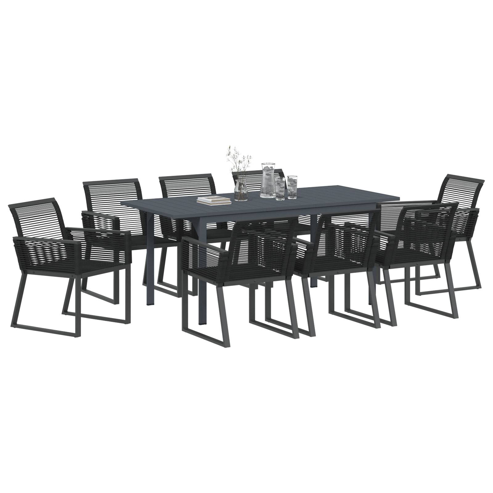 vidaXL 6-tlg. Garten-Essgruppe Schwarz Stahl und Poly Rattan