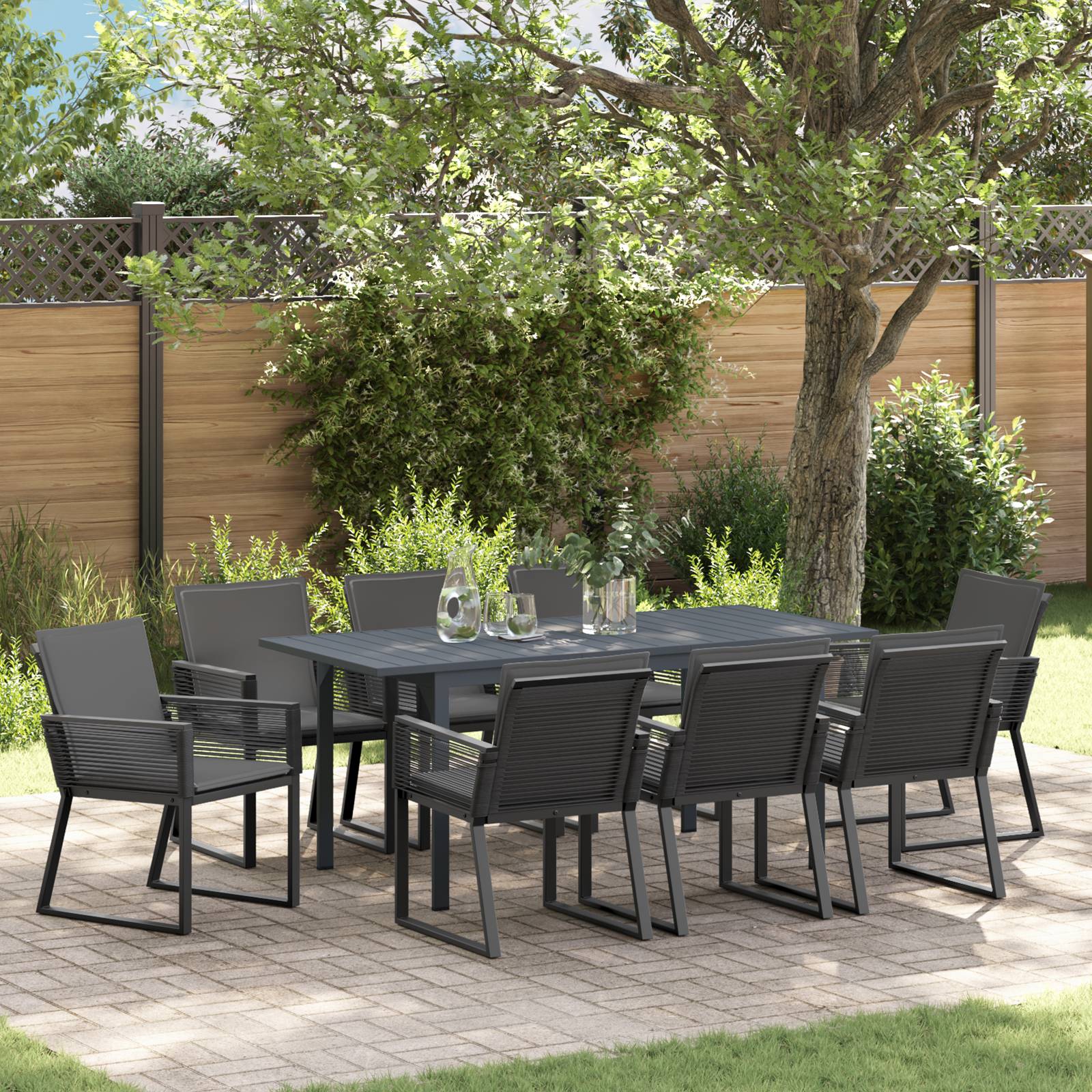 vidaXL 6-tlg. Garten-Essgruppe mit Kissen Anthrazit Stahl Poly Rattan