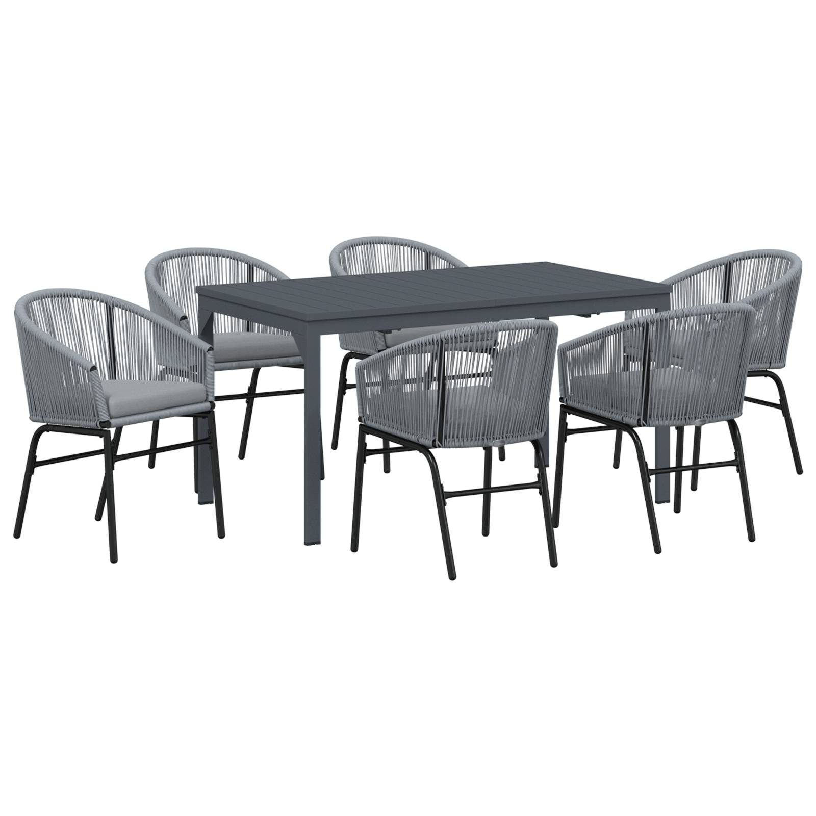 vidaXL 7-teiliges Garten-Dining Set mit Kissen in Grau Poly Rattan