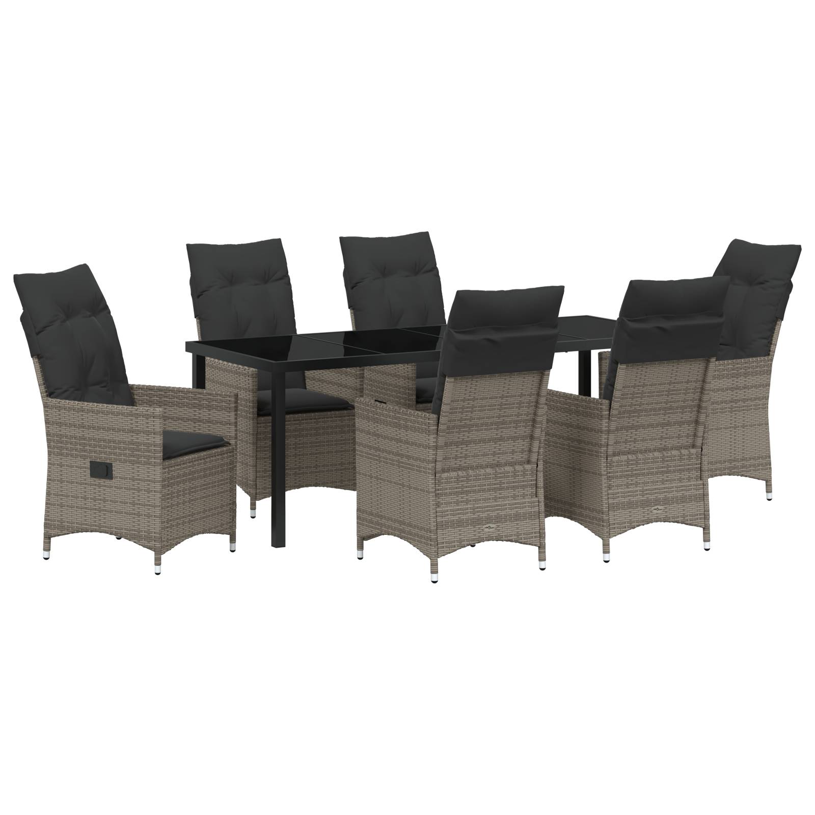 vidaXL 7-teiliges Garten-Esszimmer Set mit Kissen Grau Poly-Rattan