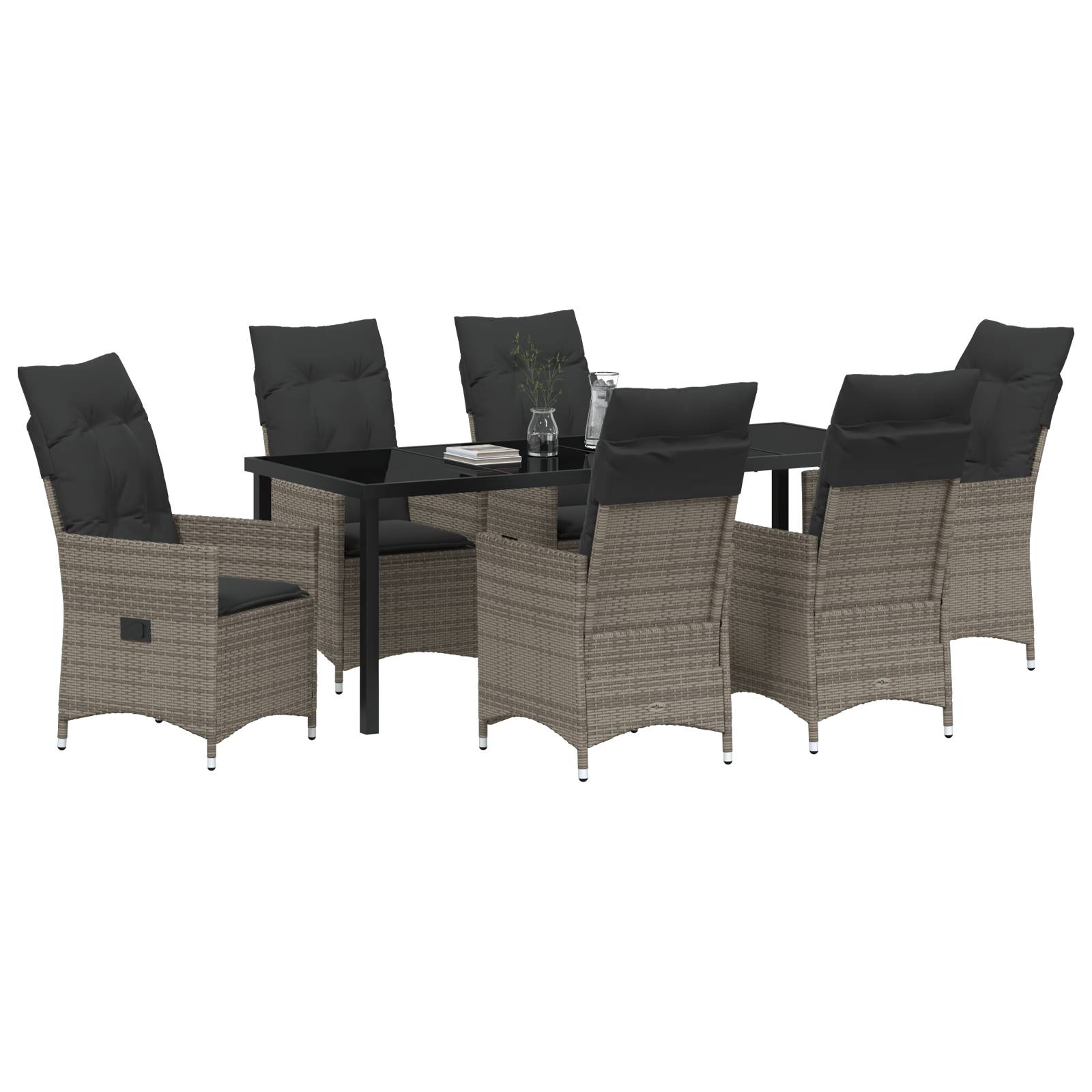 vidaXL 7-teiliges Garten-Esszimmer Set mit Kissen Grau Poly-Rattan