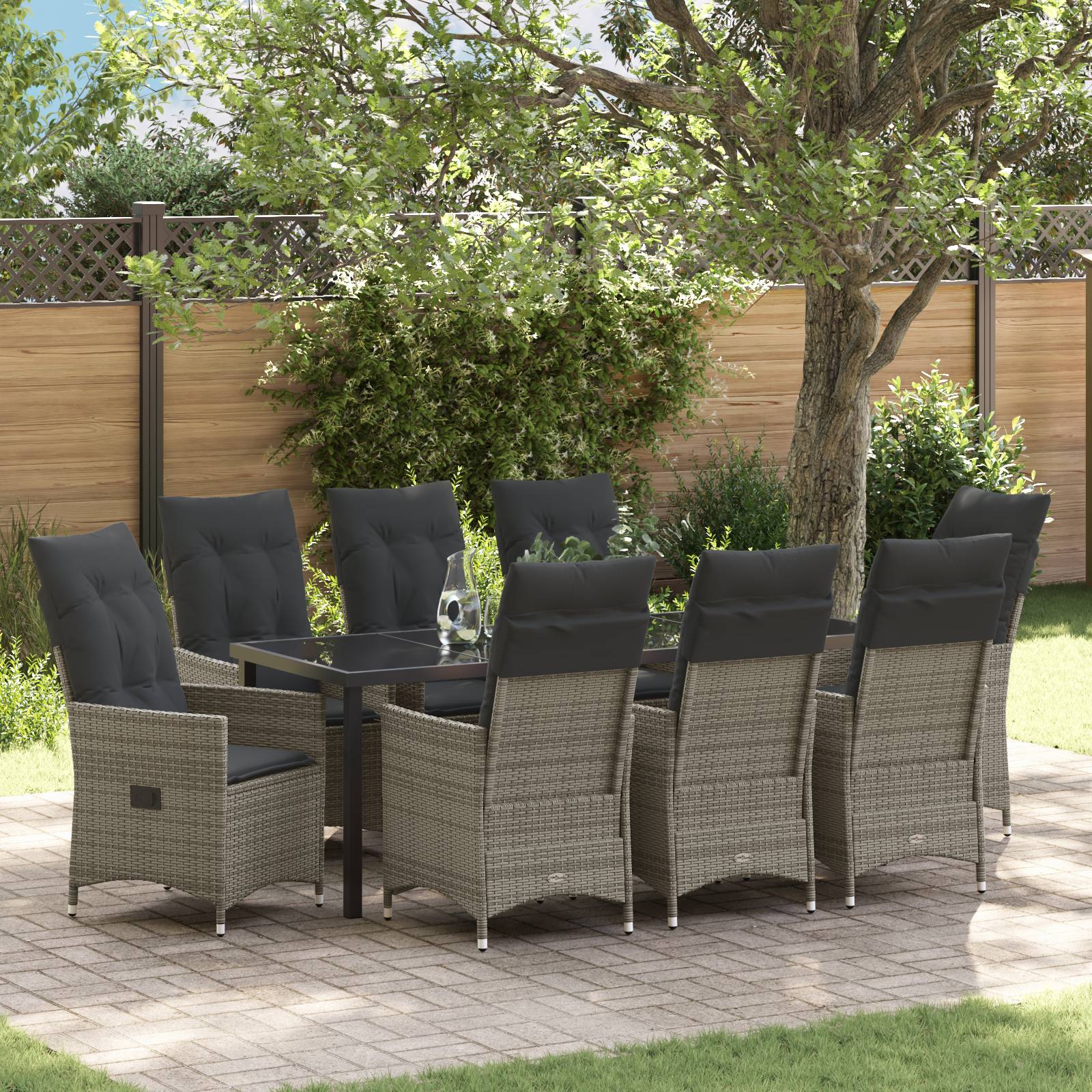 vidaXL 9-teiliges Garten-Diningset mit Kissen Grau Poly Rattan