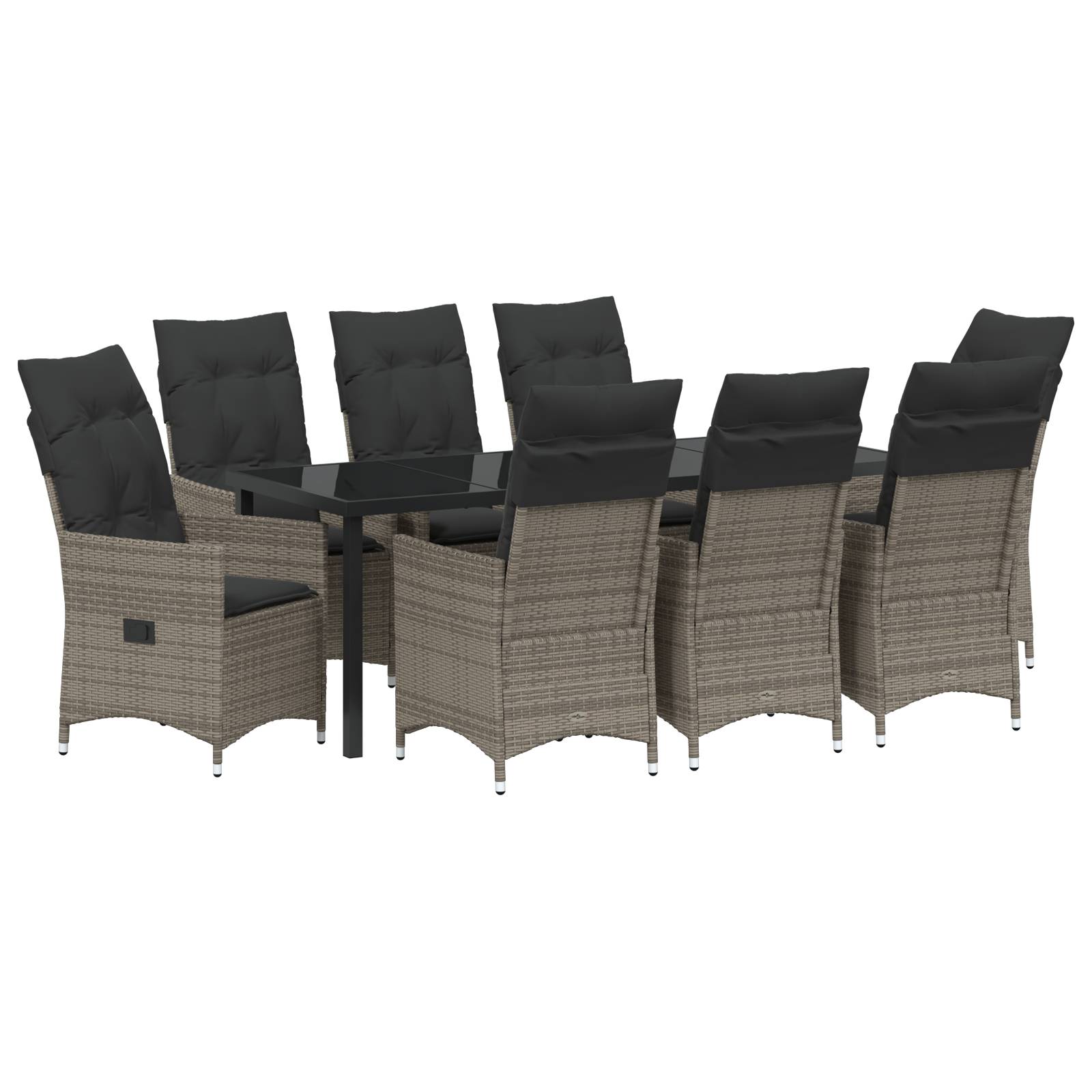 vidaXL 9-teiliges Garten-Diningset mit Kissen Grau Poly Rattan