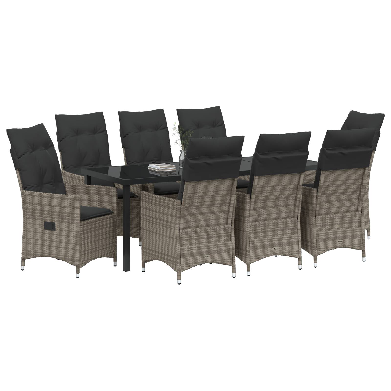 vidaXL 9-teiliges Garten-Diningset mit Kissen Grau Poly Rattan