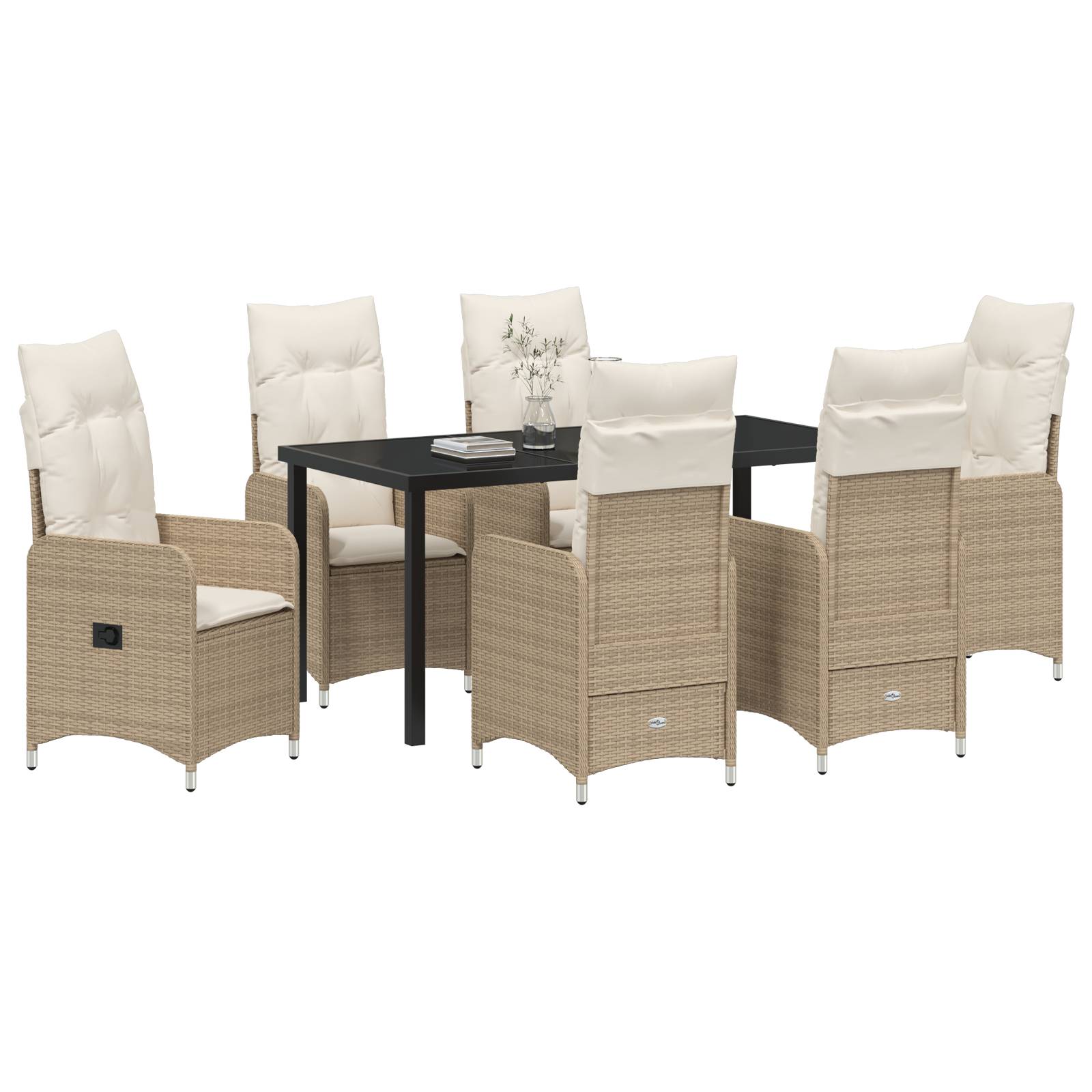vidaXL 7-tlg. Garten-Essgruppe mit Kissen Beige Poly Rattan